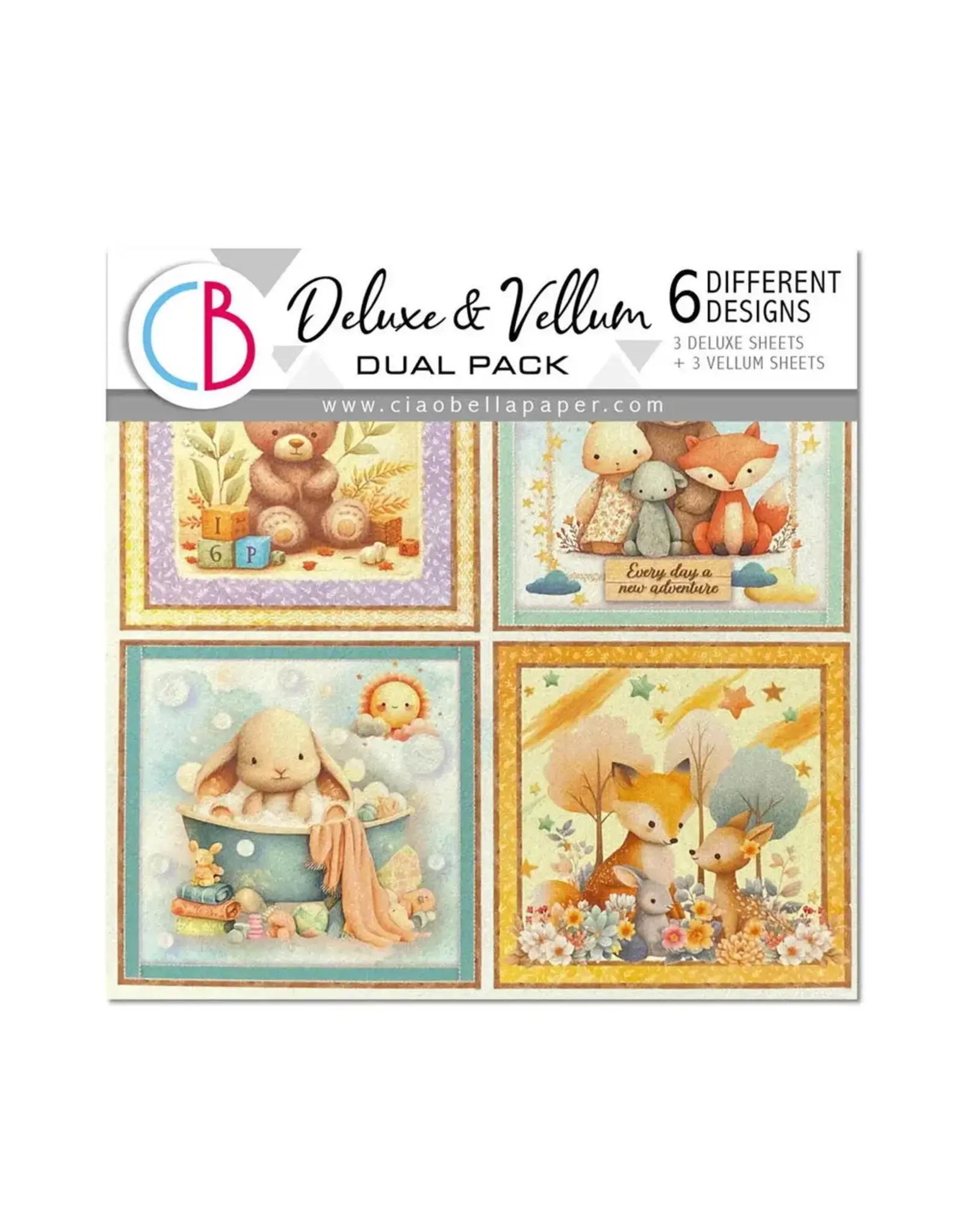 CIAO BELLA CIAO BELLA LUNIBLOOM 6x6 DELUXE PEARL & VELLUM MIXED PAPER PACK 6 SHEETS