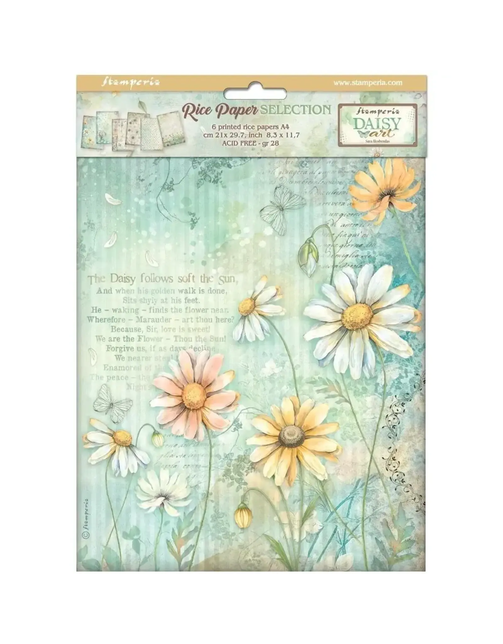 STAMPERIA STAMPERIA DAISY ART ASSORTED A4 RICE PAPER 6/PK