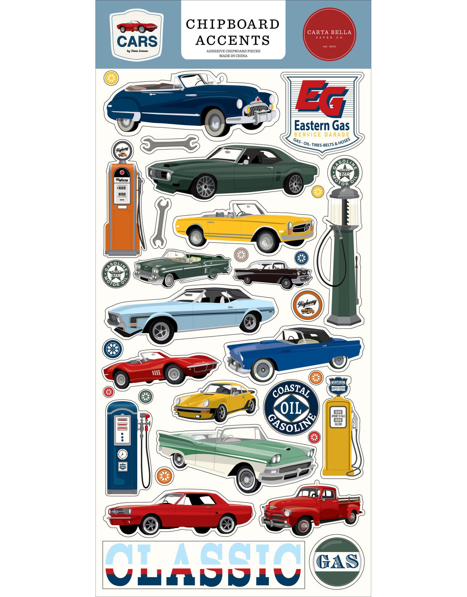 CARTA BELLA CARTA BELLA CARS 6x13 CHIPBOARD ACCENTS