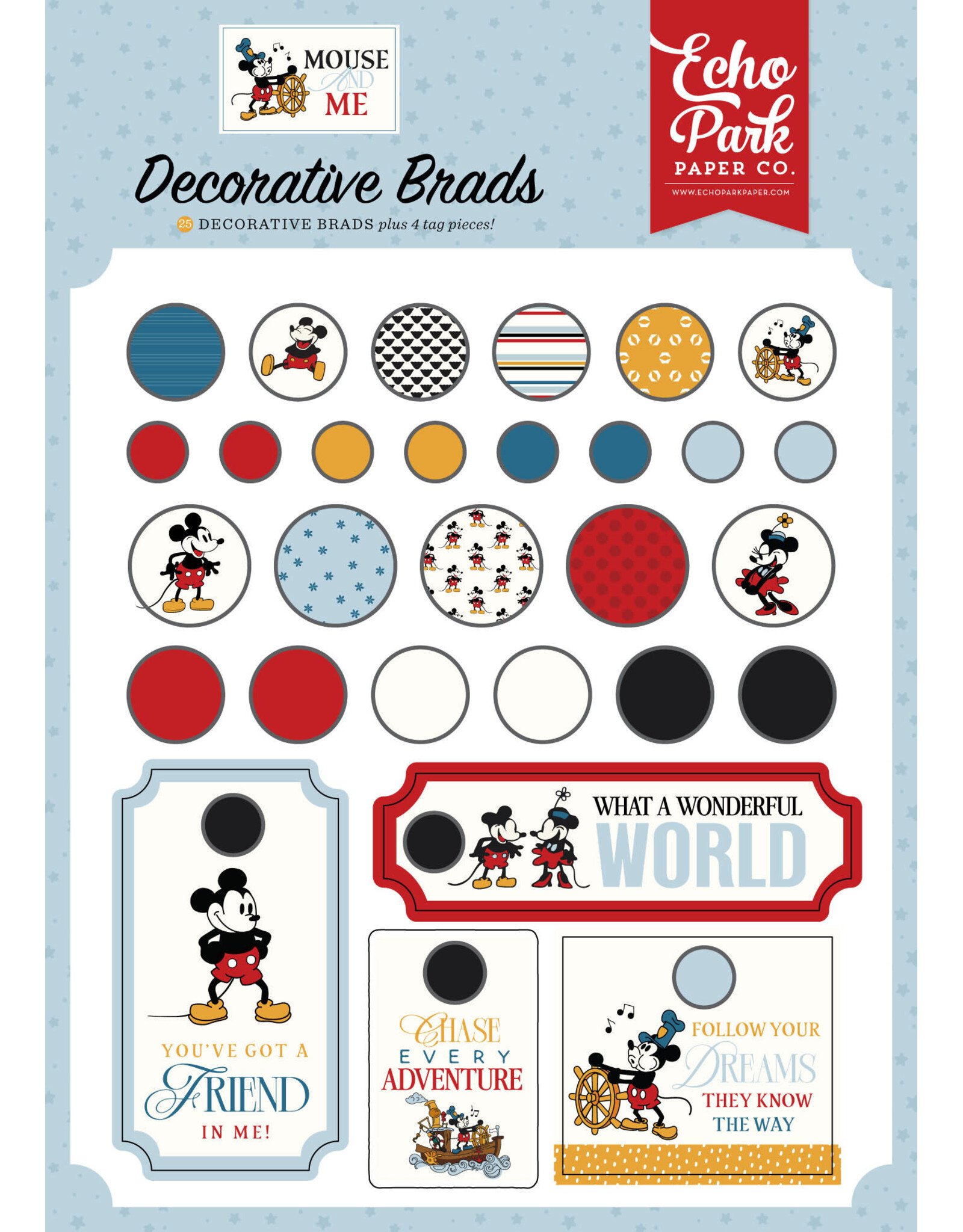 ECHO PARK PAPER ECHO PARK MOUSE AND ME ADHESIVE DECORATIVE BRADS + CHIPBOARD