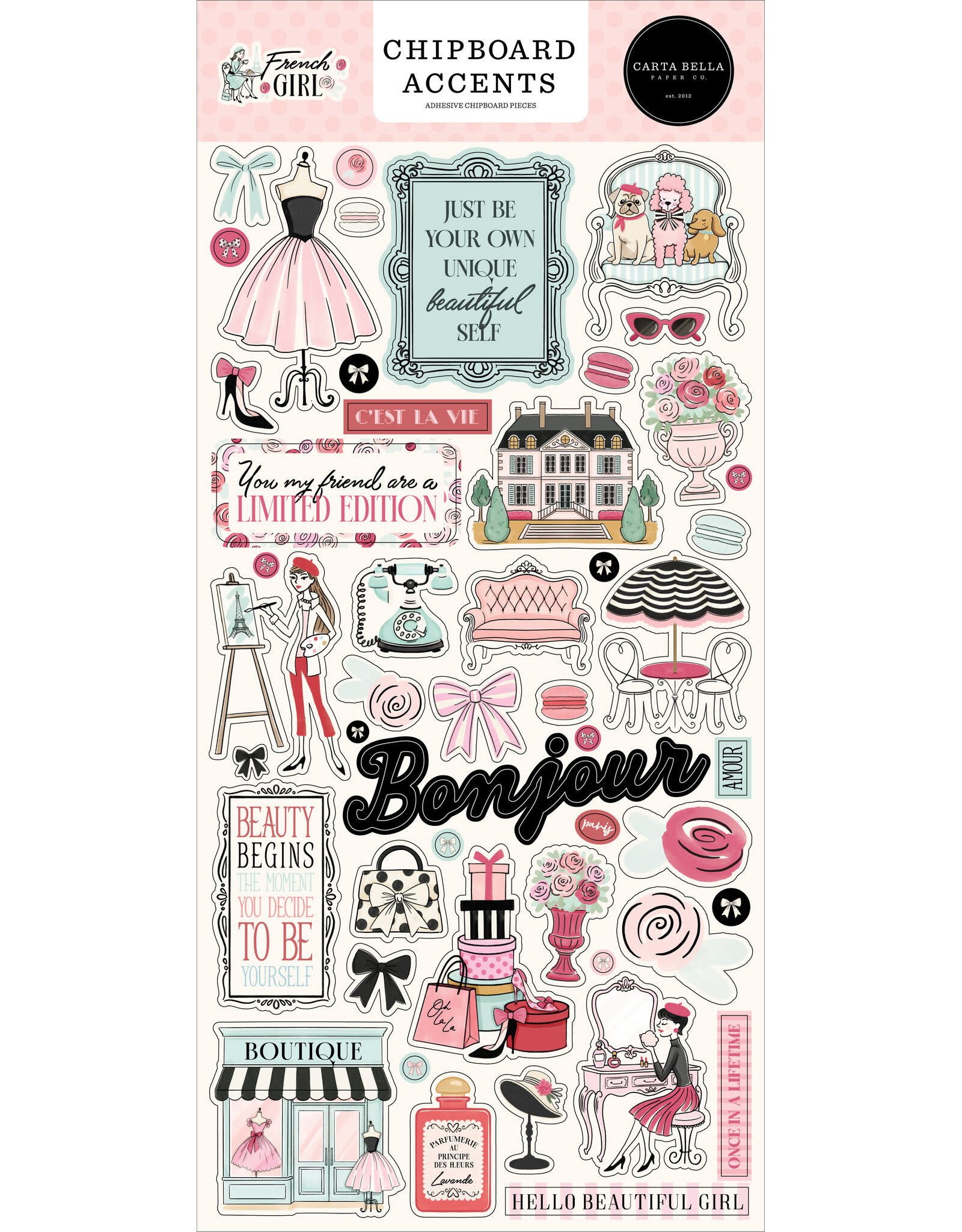 CARTA BELLA CARTA BELLA FRENCH GIRL 6x13 CHIPBOARD ACCENTS