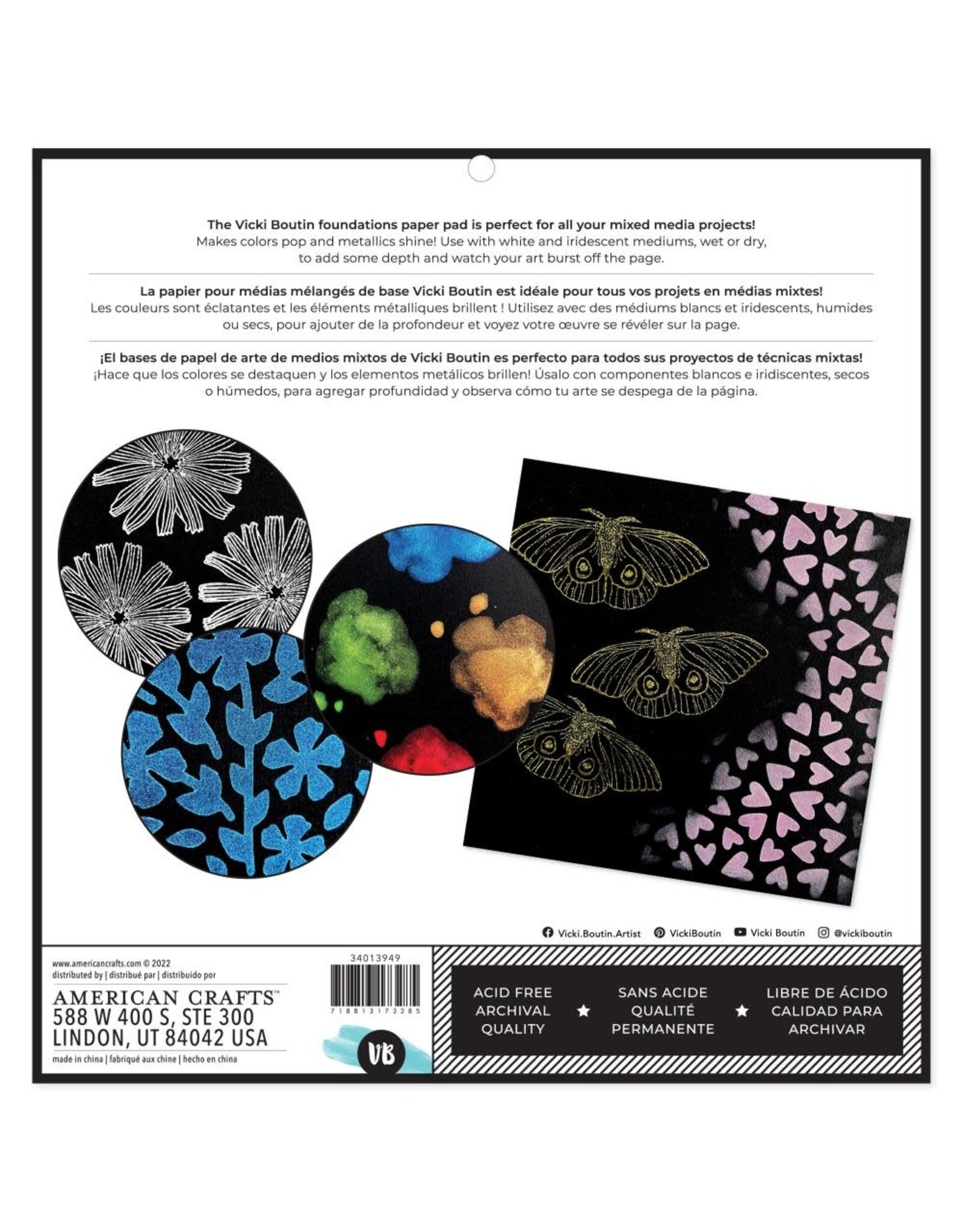 AMERICAN CRAFTS AMERICAN CRAFTS VICKI BOUTIN ART FOR EVERYONE BLACK FOUNDATION 12x12 MIXED MEDIA PAPER  12/PK