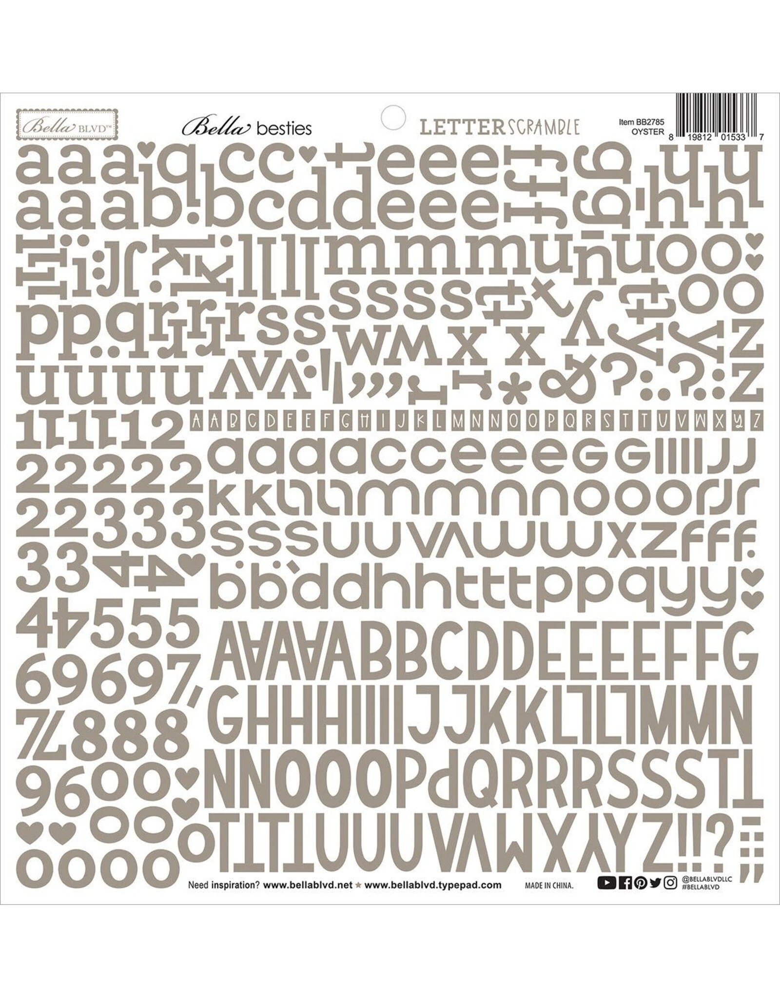 BELLA BLVD BELLA BLVD BELLA BESTIES OYSTER LETTER SCRAMBLE 12x12 ALPHA CARDSTOCK STICKERS