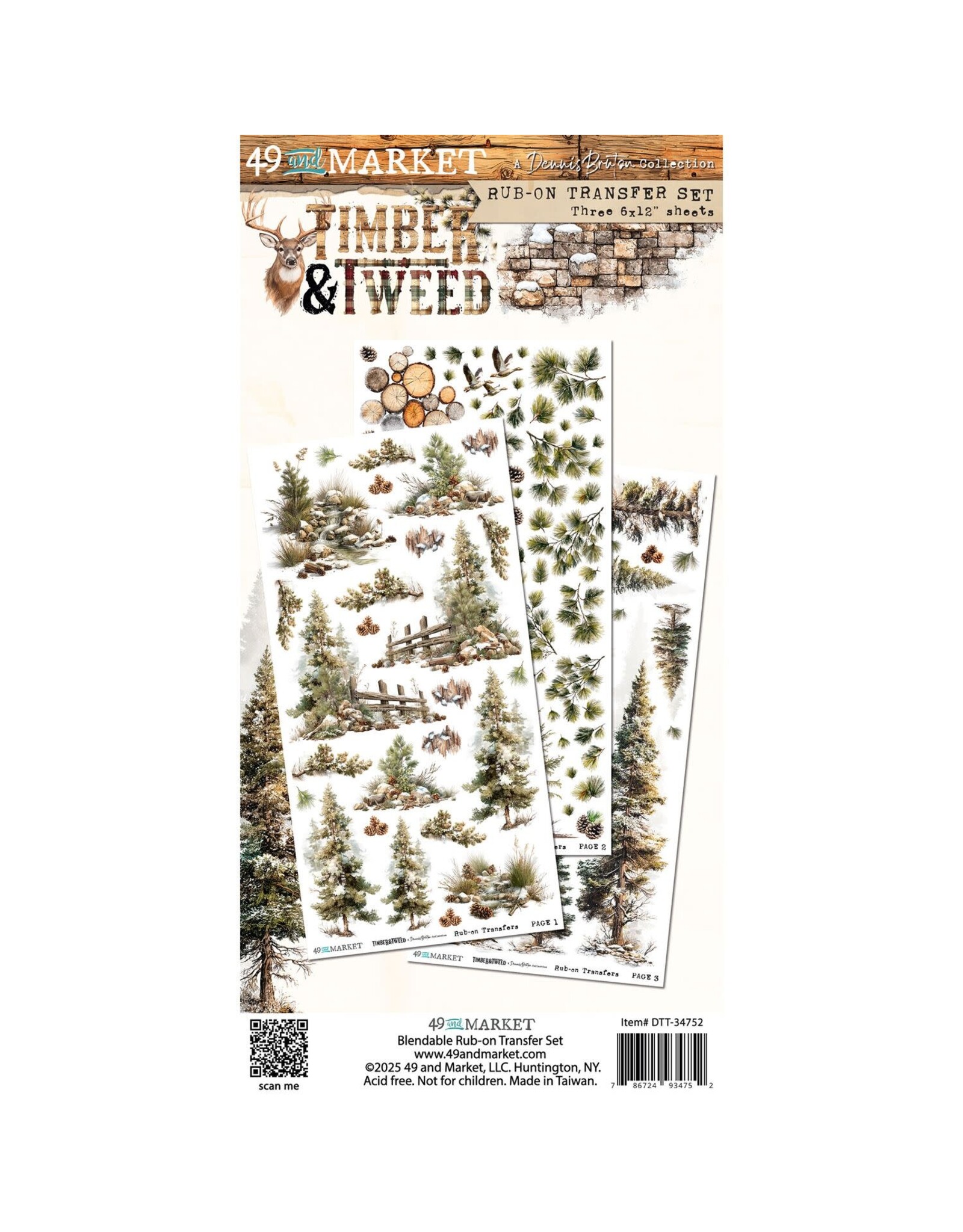 49 AND MARKET 49 AND MARKET TIMBER AND TWEED 6x12 RUB-ON TRANSFER SET 3/PK