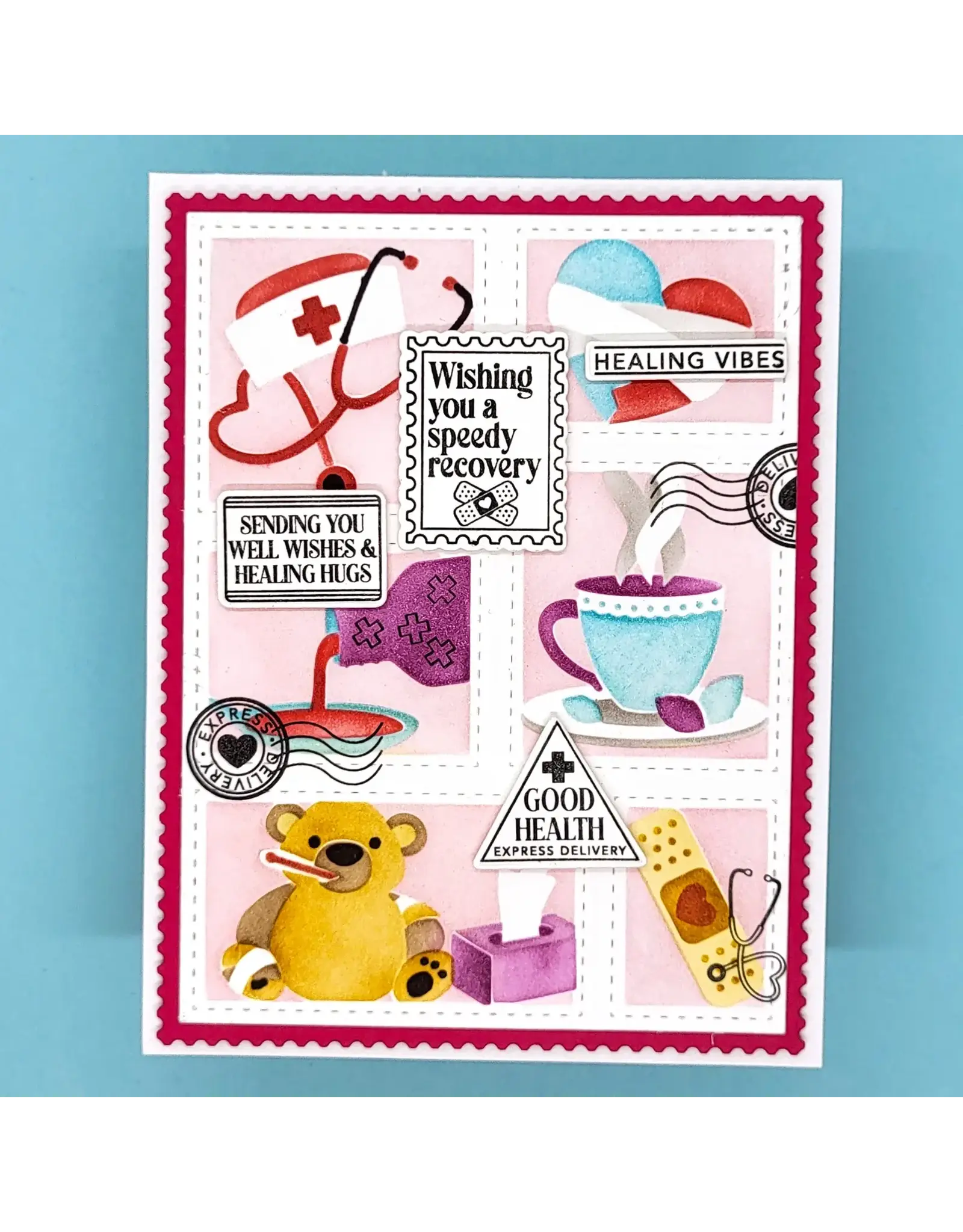 LDRS CREATIVE LDRS CREATIVE GET WELL SOON POSTAGE COLLAGE CLEAR STAMP SET