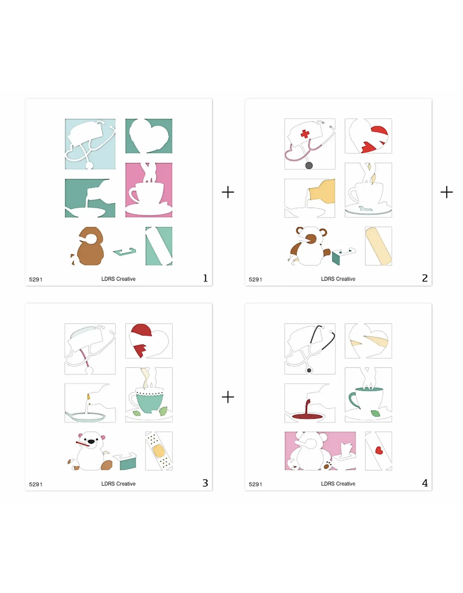 LDRS CREATIVE LDRS CREATIVE GET WELL SOON POSTAGE COLLAGE LAYERING STENCILS SET 4/PK