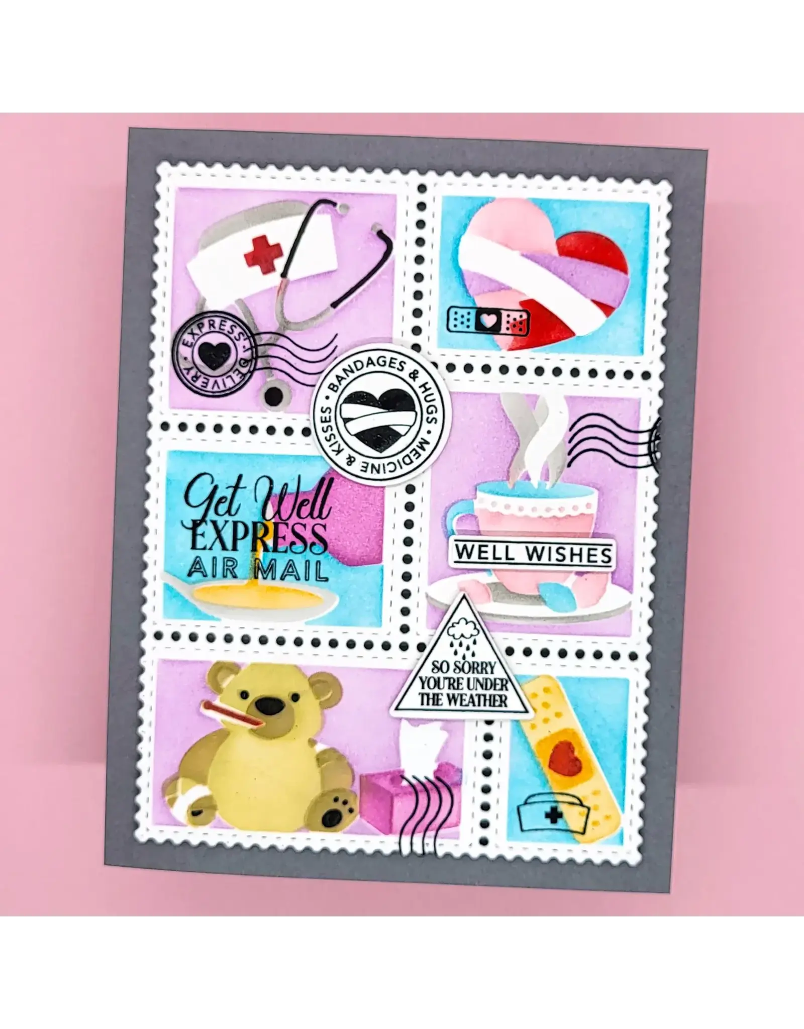 LDRS CREATIVE LDRS CREATIVE GET WELL SOON POSTAGE COLLAGE LAYERING STENCILS SET 4/PK