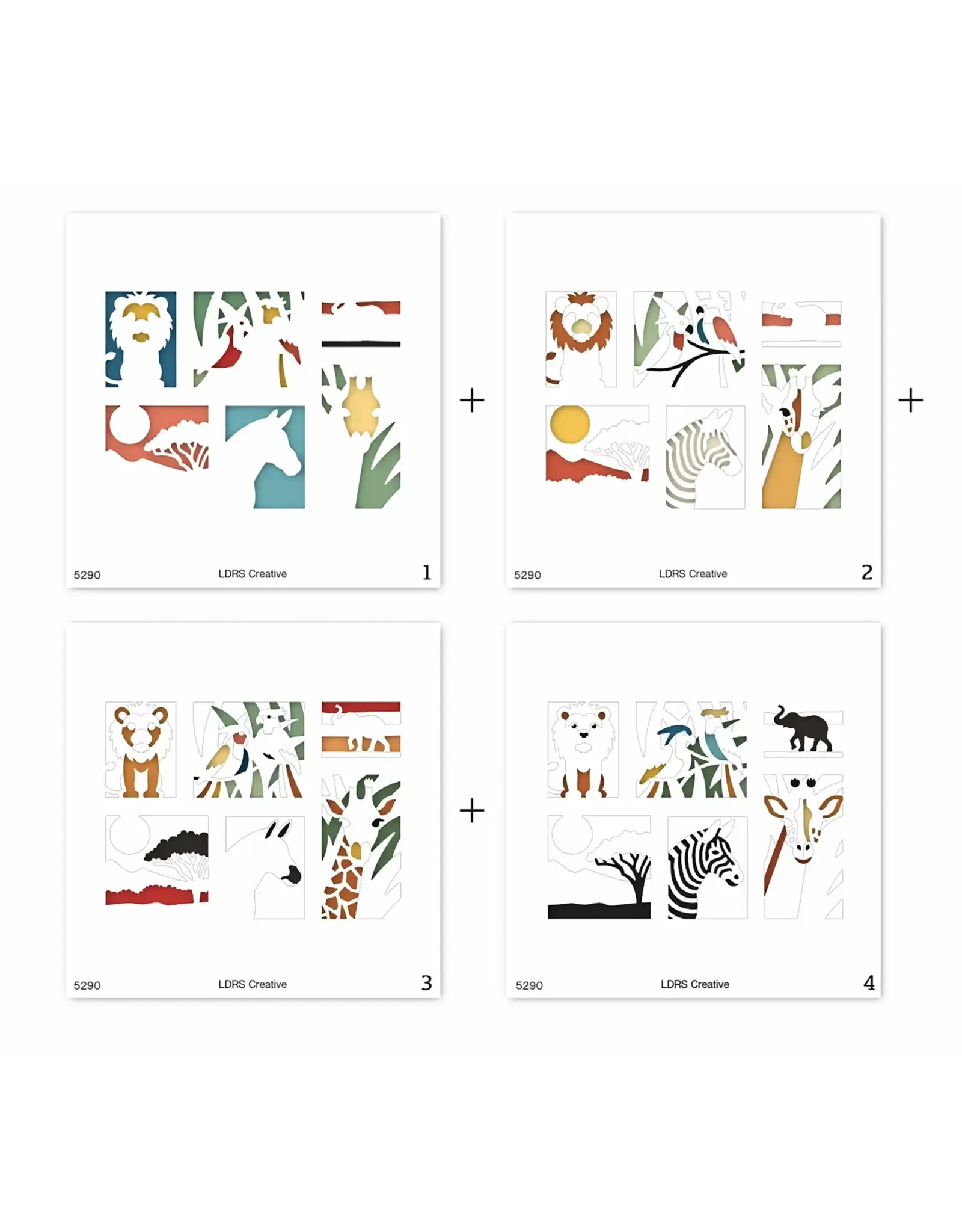 LDRS CREATIVE LDRS CREATIVE SAFARI POSTAGE COLLAGE LAYERING STENCILS SET 4/PK