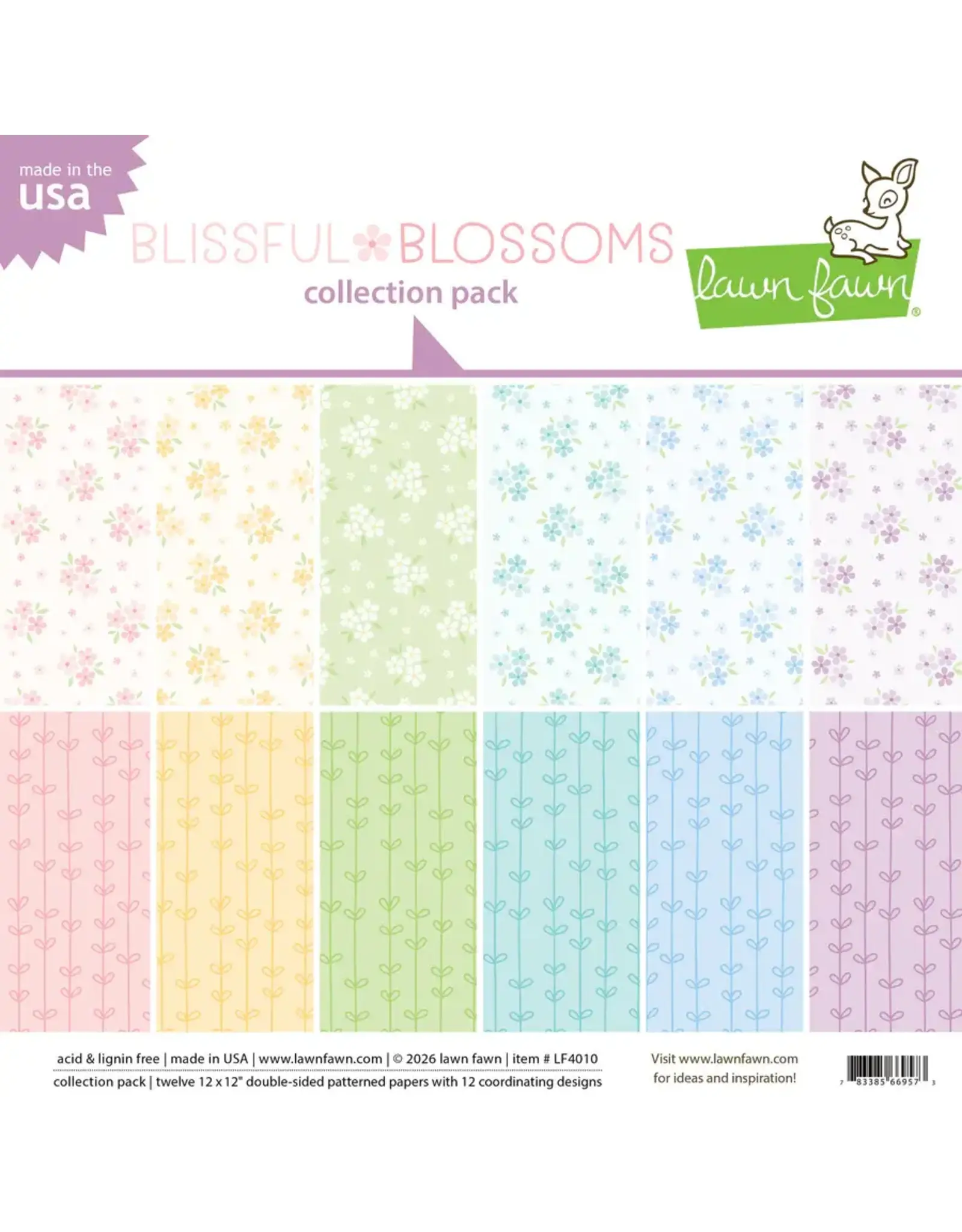 LAWN FAWN LAWN FAWN BLISSFUL BLOSSOMS 12x12 COLLECTION PACK 12 SHEETS