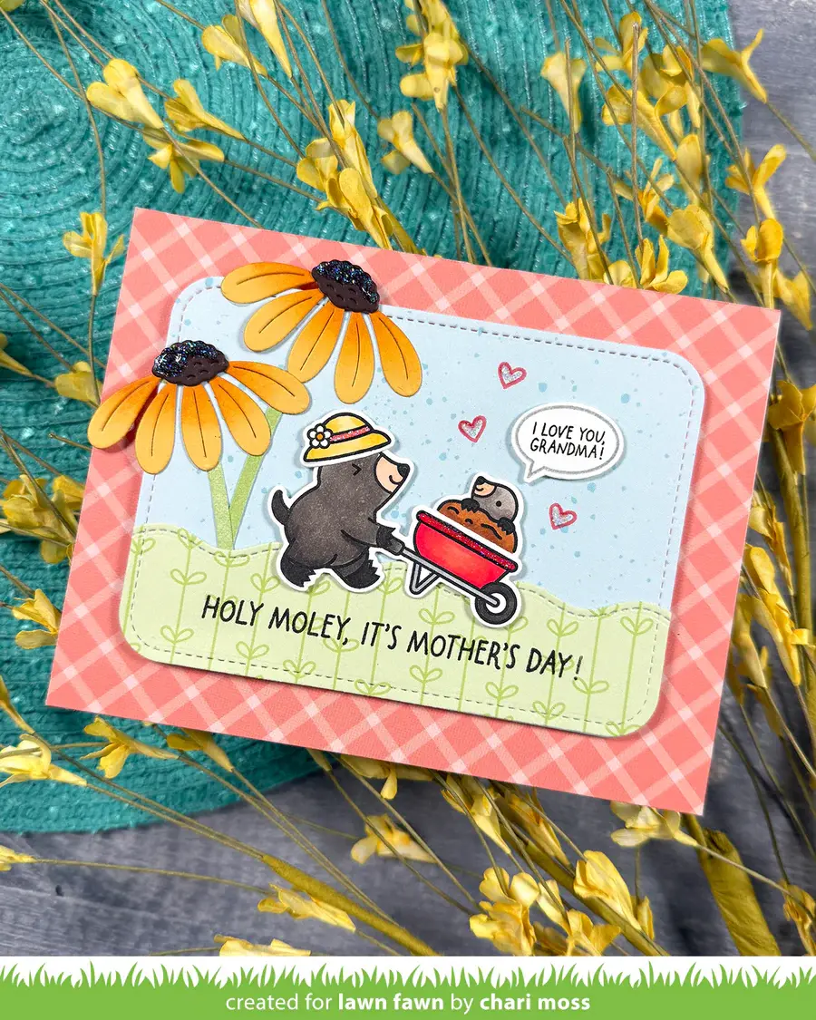 LAWN FAWN LAWN FAWN A MOLE LOT OF FLOWERS CLEAR STAMP SET