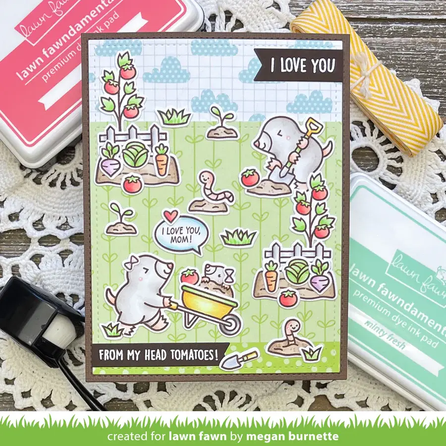 LAWN FAWN LAWN FAWN A MOLE LOT OF FLOWERS CLEAR STAMP SET