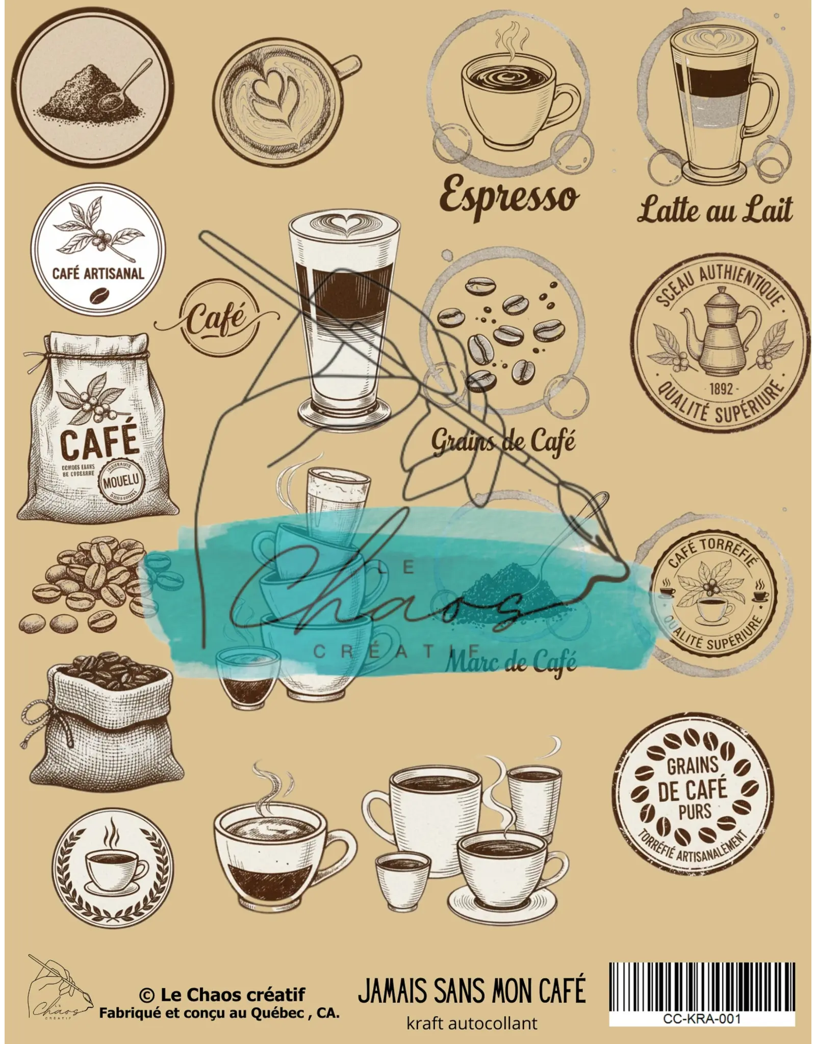 LE CHAOS CRÉATIF LE CHAOS CRÉATIF JAMAIS SANS MON CAFÉ KRAFT STICKERS