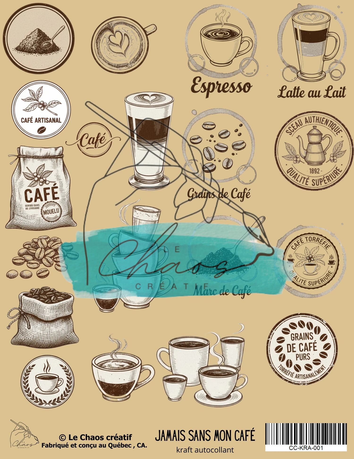 LE CHAOS CRÉATIF LE CHAOS CRÉATIF JAMAIS SANS MON CAFÉ KRAFT STICKERS