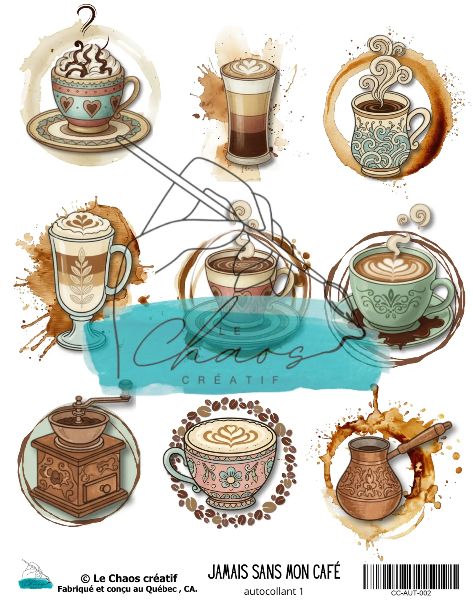 LE CHAOS CRÉATIF LE CHAOS CRÉATIF JAMAIS SANS MON CAFÉ STICKERS