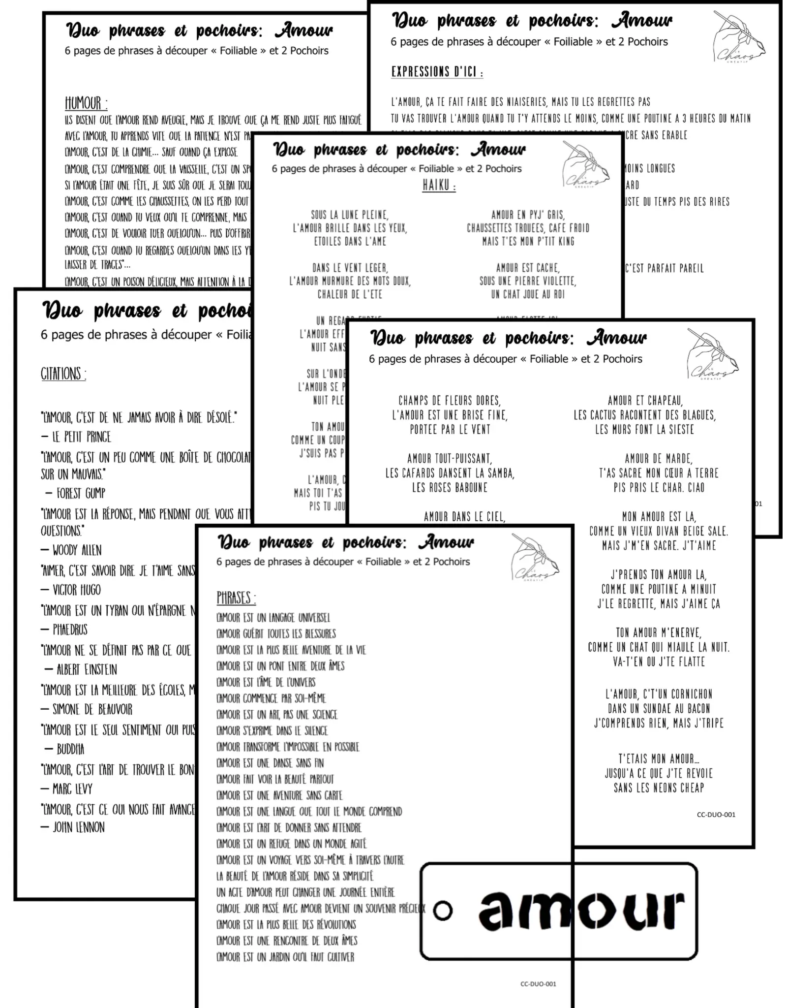 LE CHAOS CRÉATIF LE CHAOS CRÉATIF AMOUR FOILABLE CUT OUTS AND STENCIL DUO