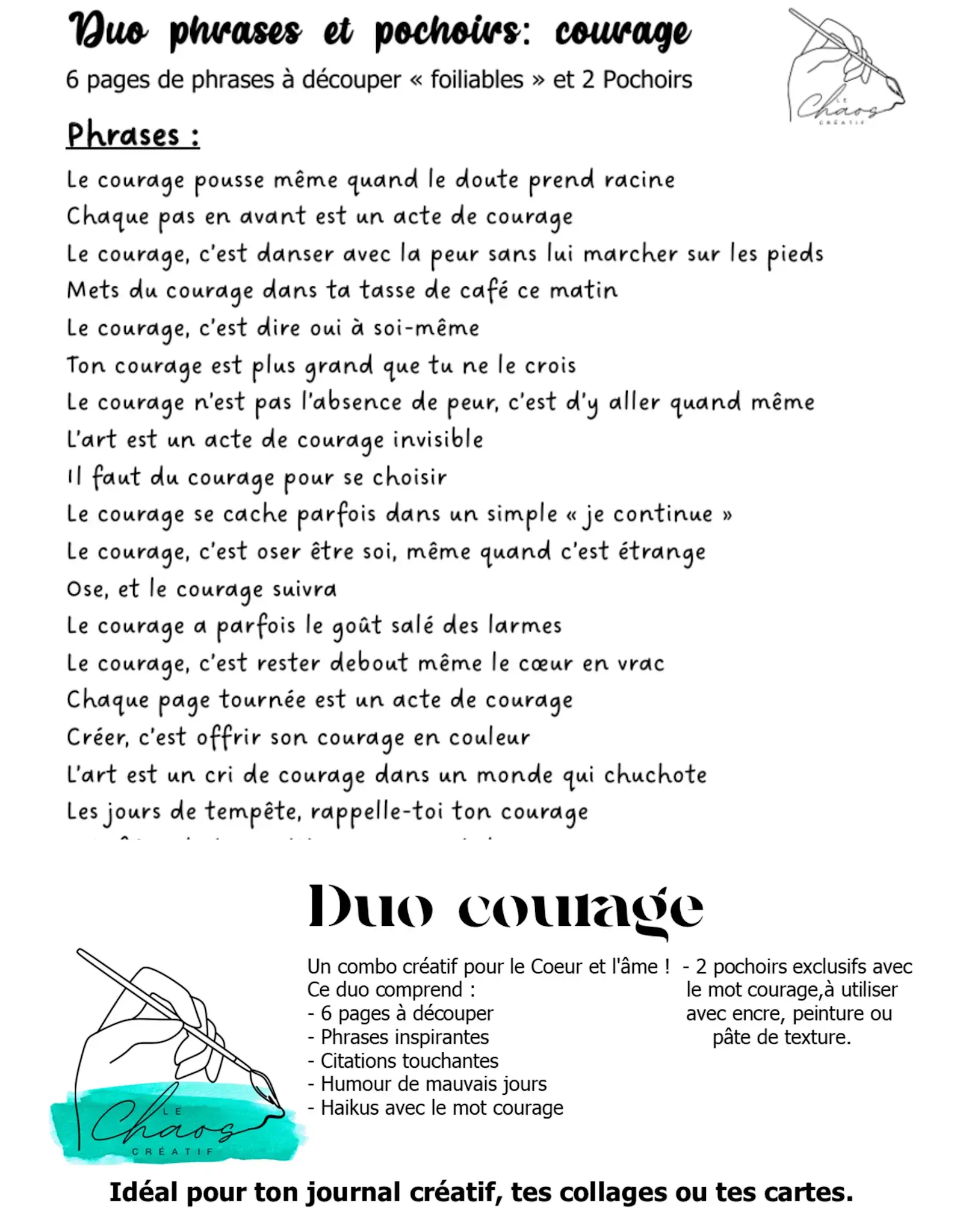 LE CHAOS CRÉATIF LE CHAOS CRÉATIF COURAGE FOILABLE CUT OUTS AND STENCIL DUO