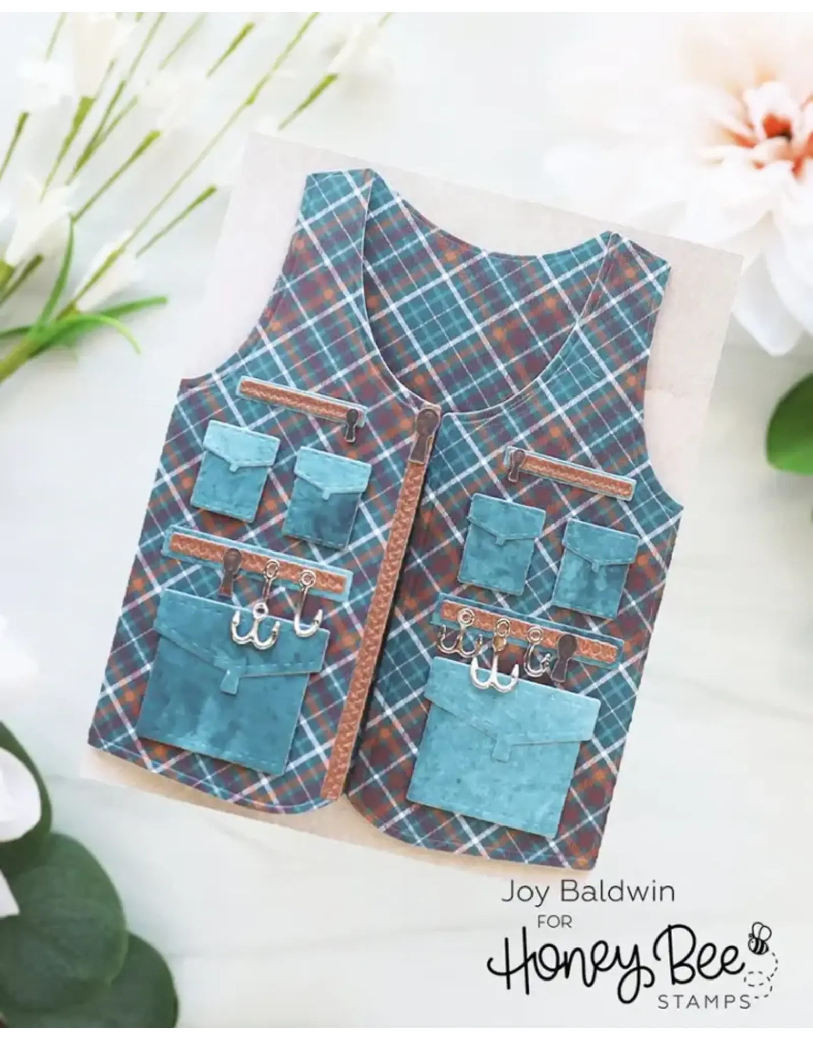 HONEY BEE HONEY BEE STAMPS LOVELY LAYERS: FISHING VEST A2 CARD BASE DIE SET