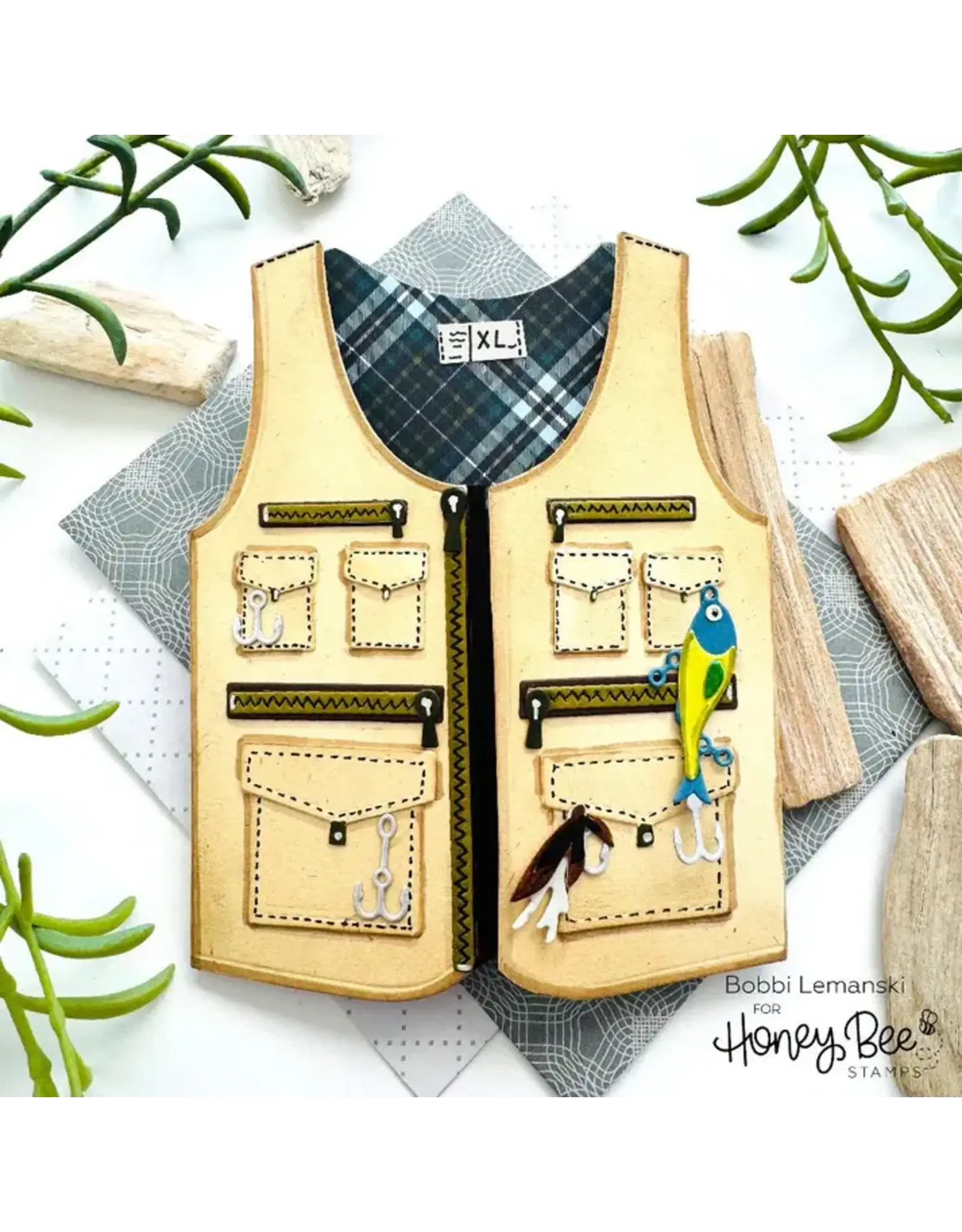 HONEY BEE HONEY BEE STAMPS LOVELY LAYERS: FISHING VEST A2 CARD BASE DIE SET