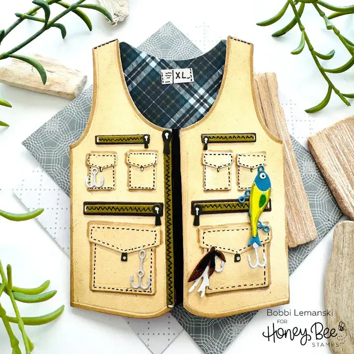 HONEY BEE STAMPS HONEY BEE STAMPS LOVELY LAYERS: FISHING VEST A2 CARD BASE DIE SET