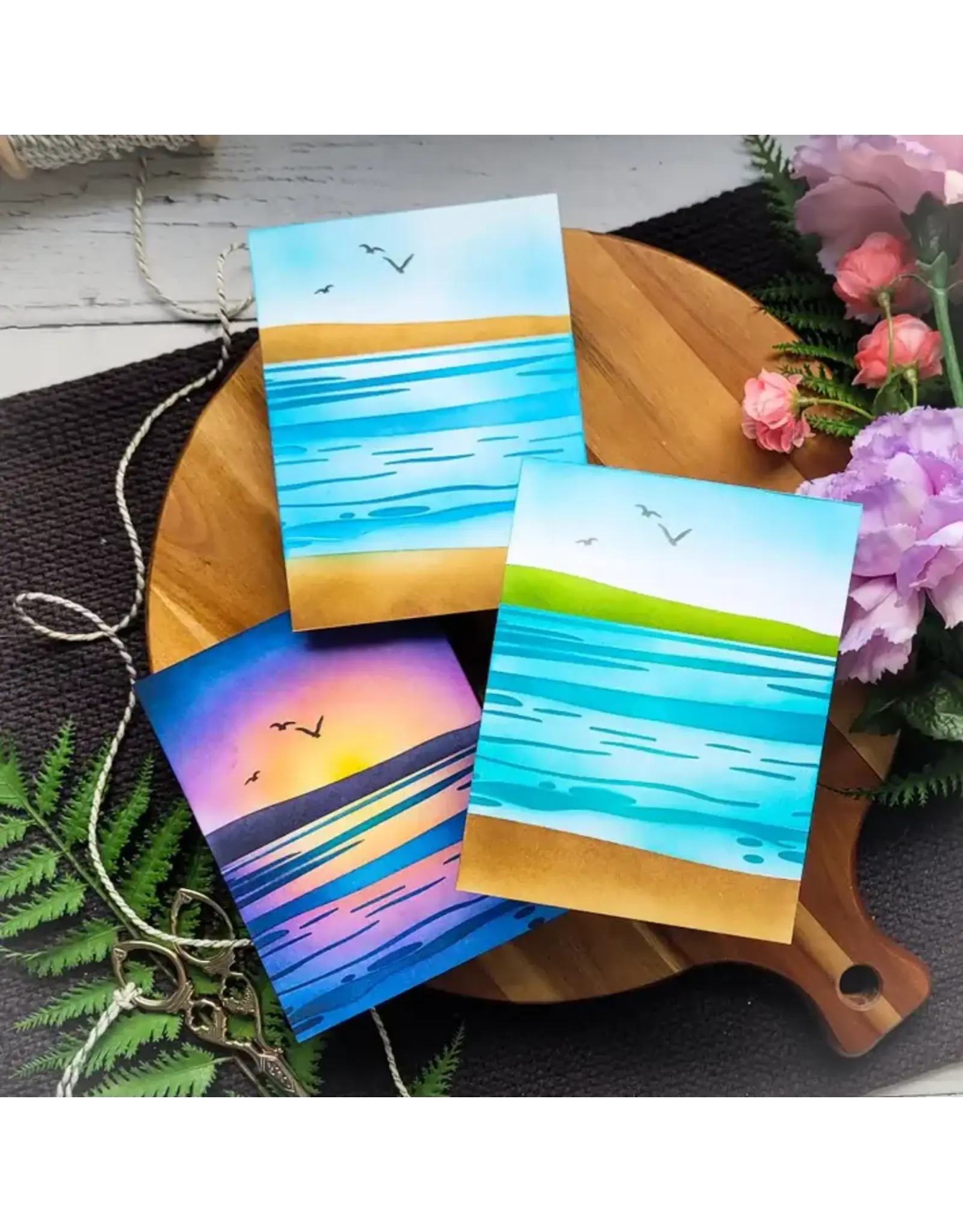 HONEY BEE HONEY BEE STAMPS STEADY WATERS 6x6 LAYERING BACKGROUND STENCIL SET 2/PK