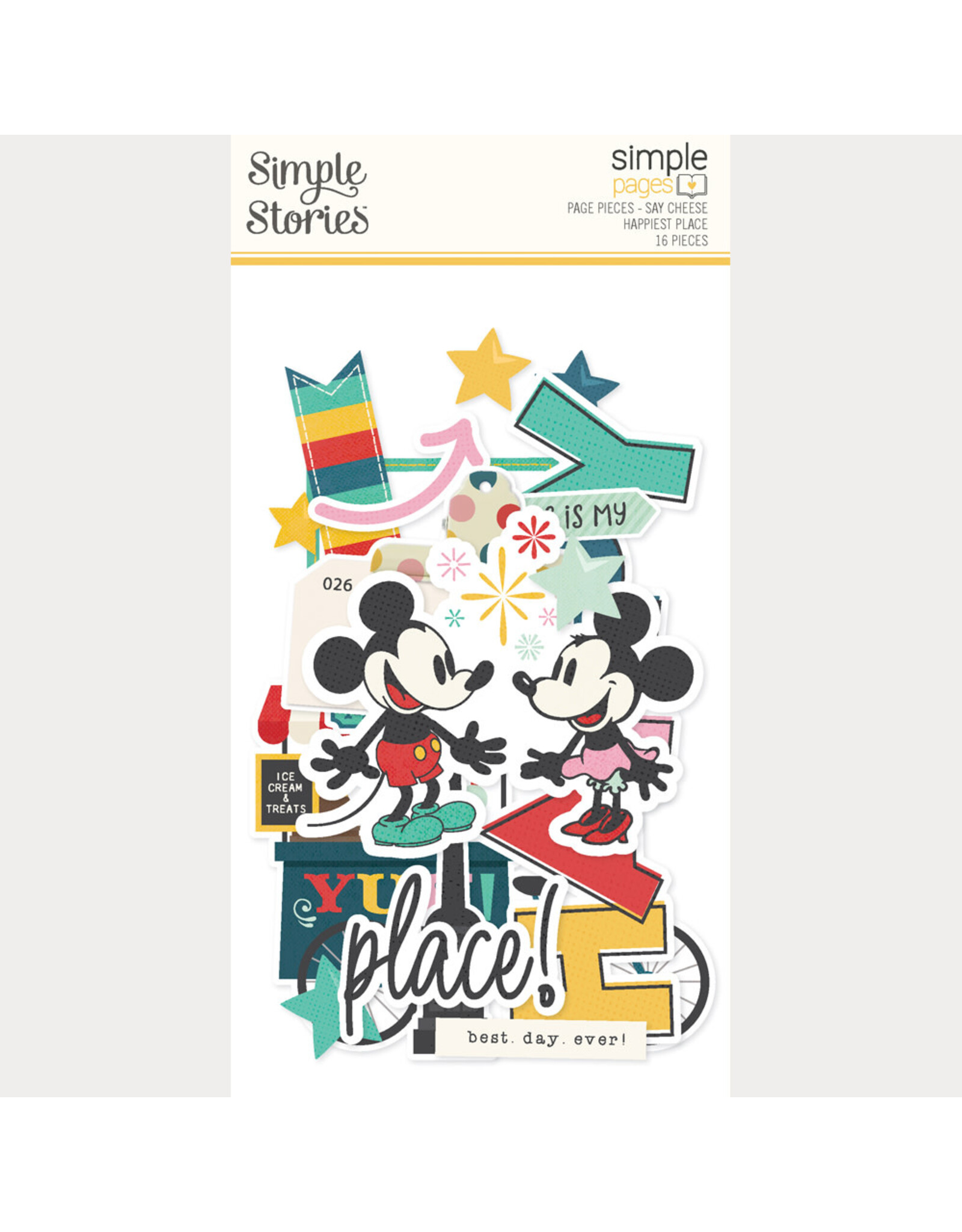 SIMPLE STORIES SIMPLE STORIES SIMPLE PAGES SAY CHEESE HAPPIEST PLACE PAGE PIECES 16/PK