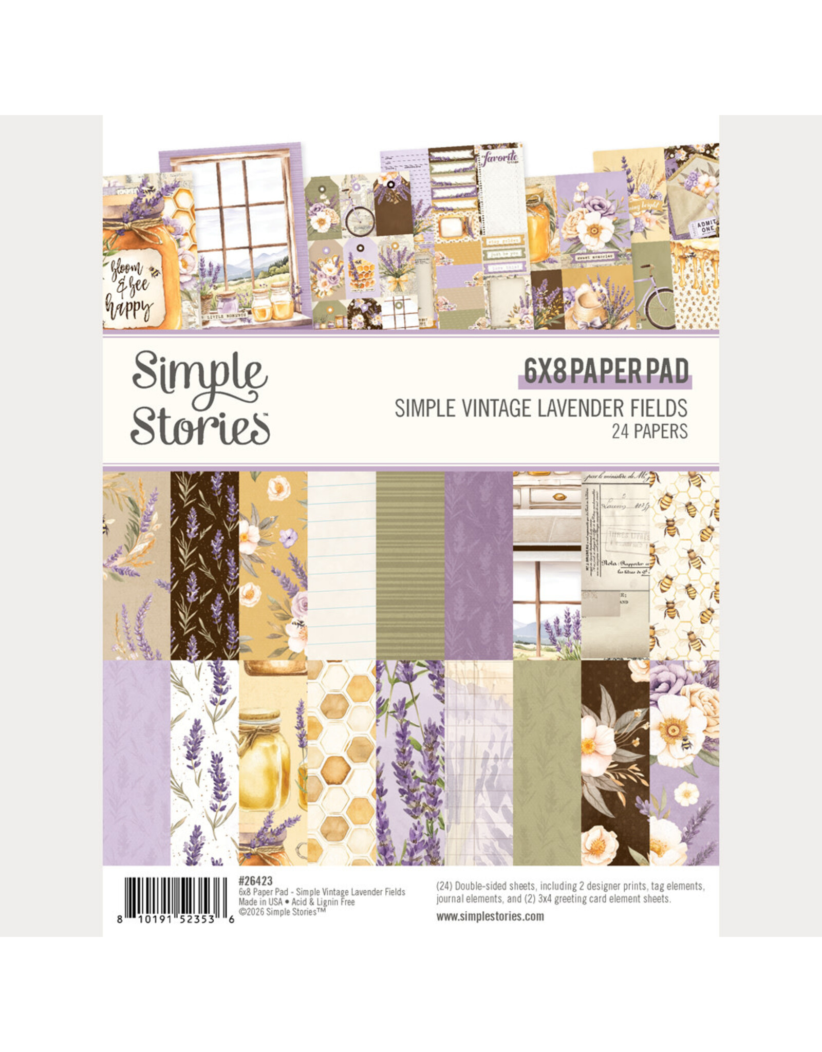 SIMPLE STORIES SIMPLE STORIES SIMPLE VINTAGE LAVENDER FIELDS 6x8 PAPER PAD 24 SHEETS