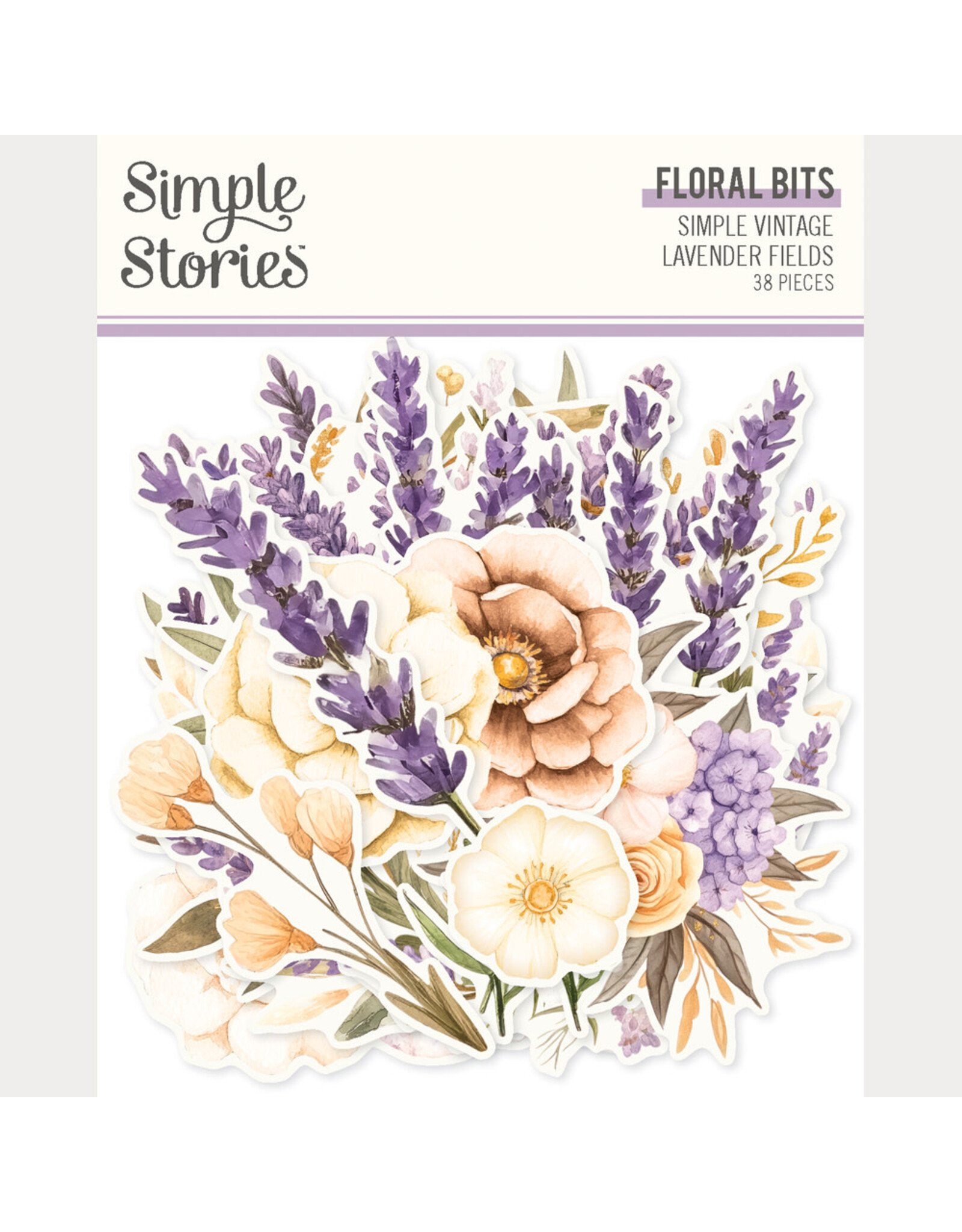 SIMPLE STORIES SIMPLE STORIES SIMPLE VINTAGE LAVENDER FIELDS FLORAL BITS & PIECES 38/PK