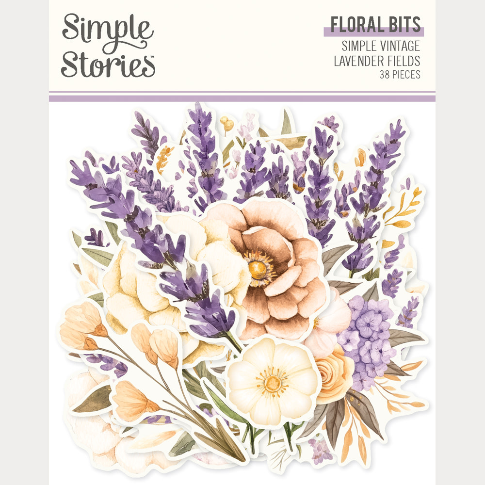 SIMPLE STORIES SIMPLE STORIES SIMPLE VINTAGE LAVENDER FIELDS FLORAL BITS & PIECES 38/PK
