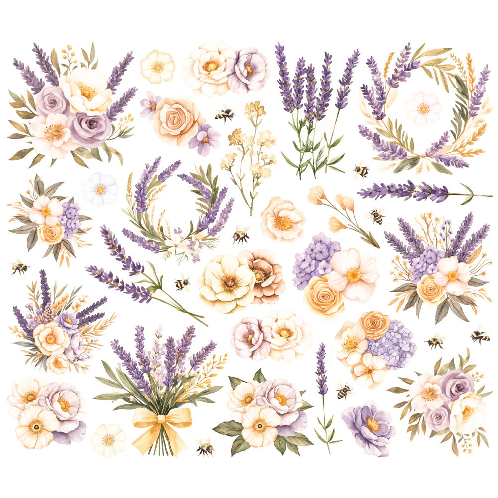 SIMPLE STORIES SIMPLE STORIES SIMPLE VINTAGE LAVENDER FIELDS FLORAL BITS & PIECES 38/PK