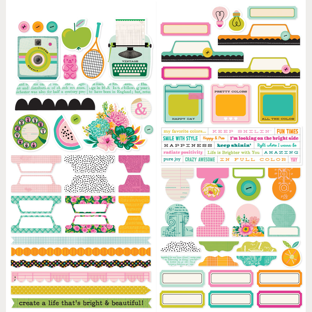 SIMPLE STORIES SIMPLE STORIES COLOR ME HAPPY 12x12 CARDSTOCK STICKERS BASICS