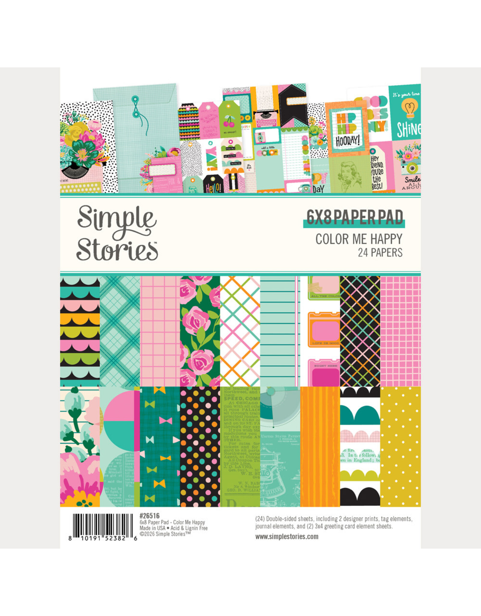 SIMPLE STORIES SIMPLE STORIES COLOR ME HAPPY 6x8 PAPER PAD 24 SHEETS