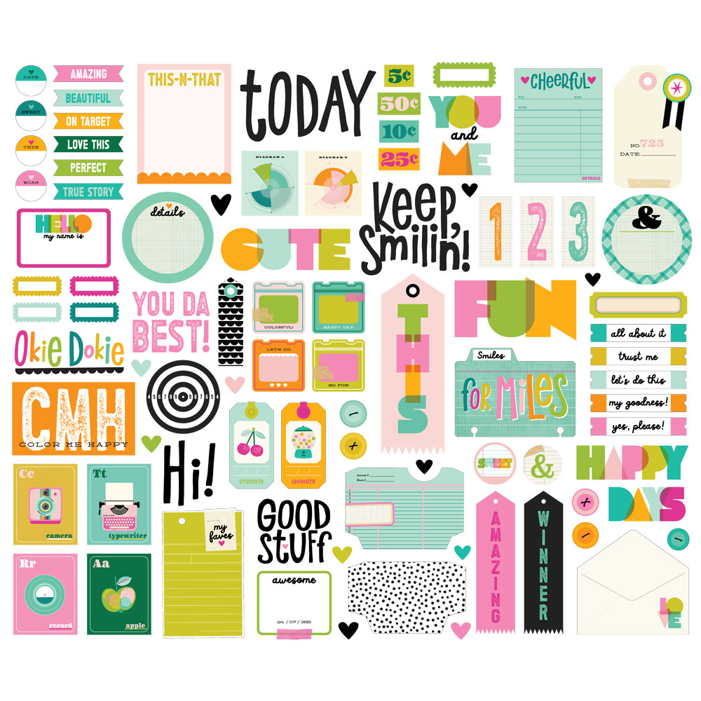 SIMPLE STORIES SIMPLE STORIES COLOR ME HAPPY JOURNAL BITS & PIECES 87/PK
