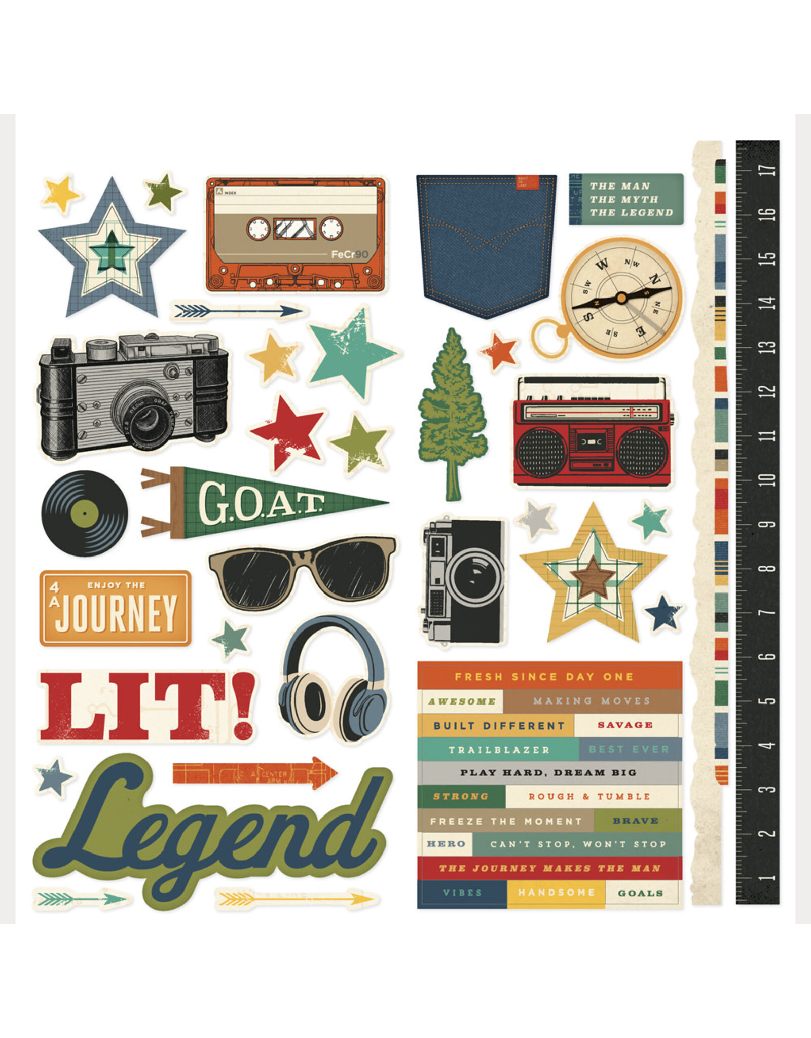 SIMPLE STORIES SIMPLE STORIES RUSTIC LEGEND 12x12 CARDSTOCK STICKERS ICONS