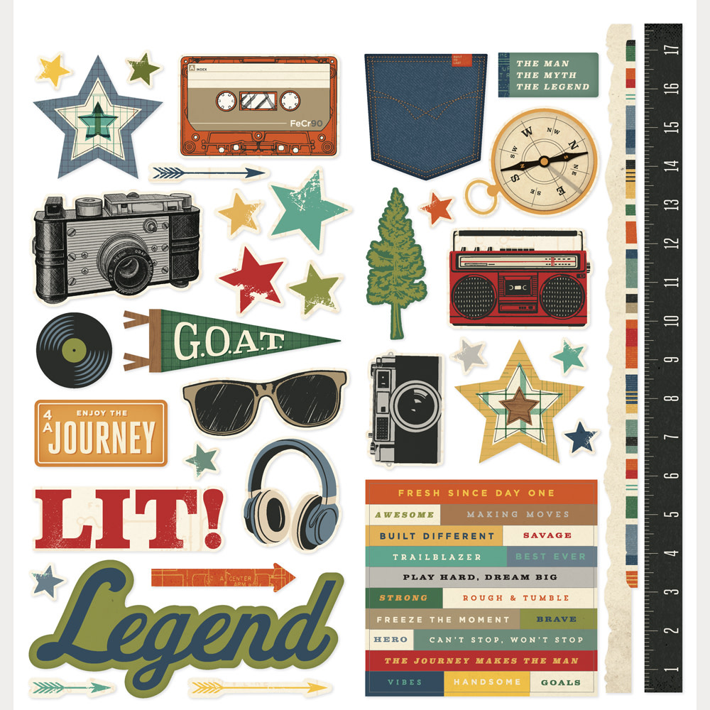 SIMPLE STORIES SIMPLE STORIES RUSTIC LEGEND 12x12 CARDSTOCK STICKERS ICONS