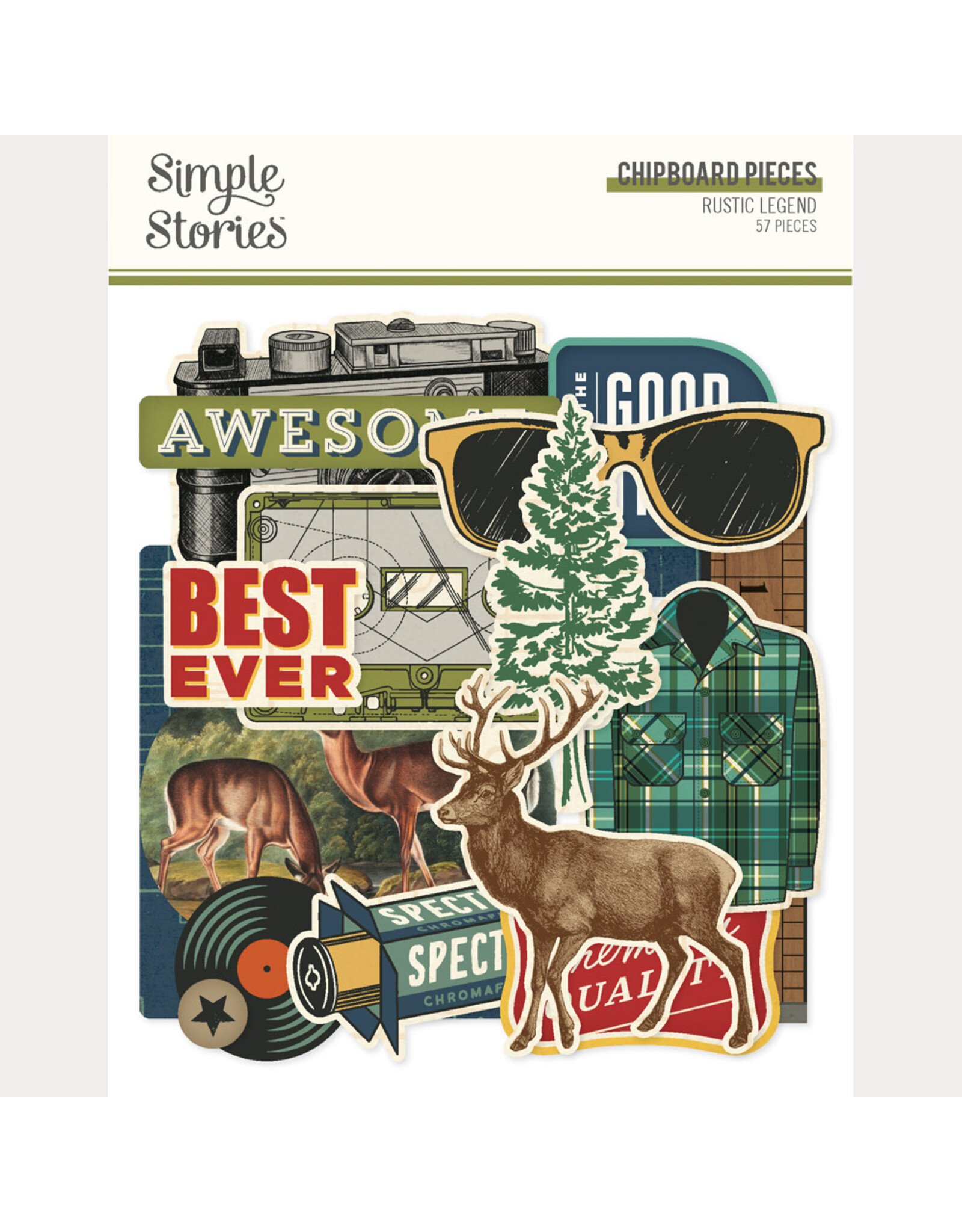 SIMPLE STORIES SIMPLE STORIES RUSTIC LEGEND CHIPBOARD PIECES 57/PK