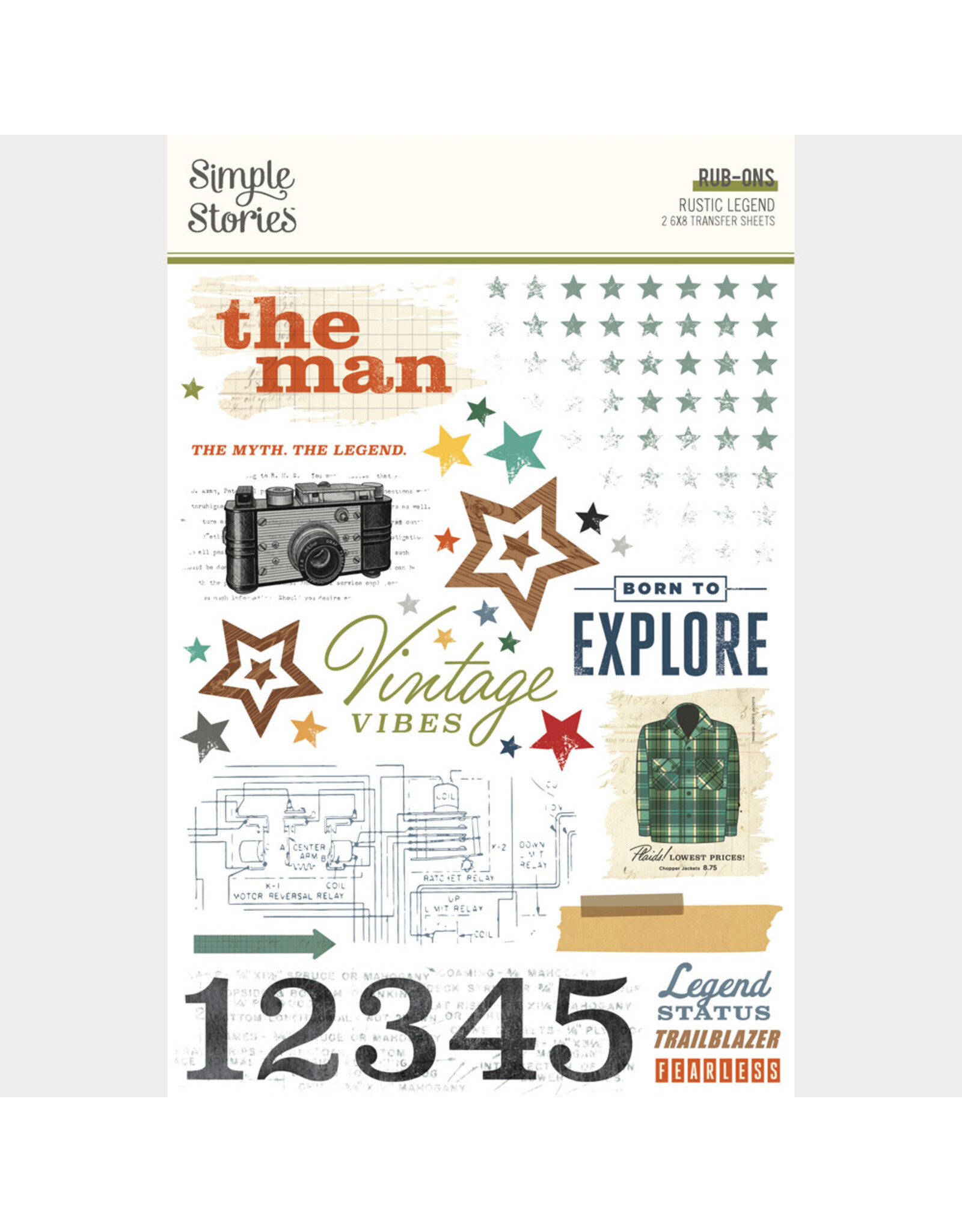 SIMPLE STORIES SIMPLE STORIES RUSTIC LEGEND 6x8 RUB-ONS 2/PK