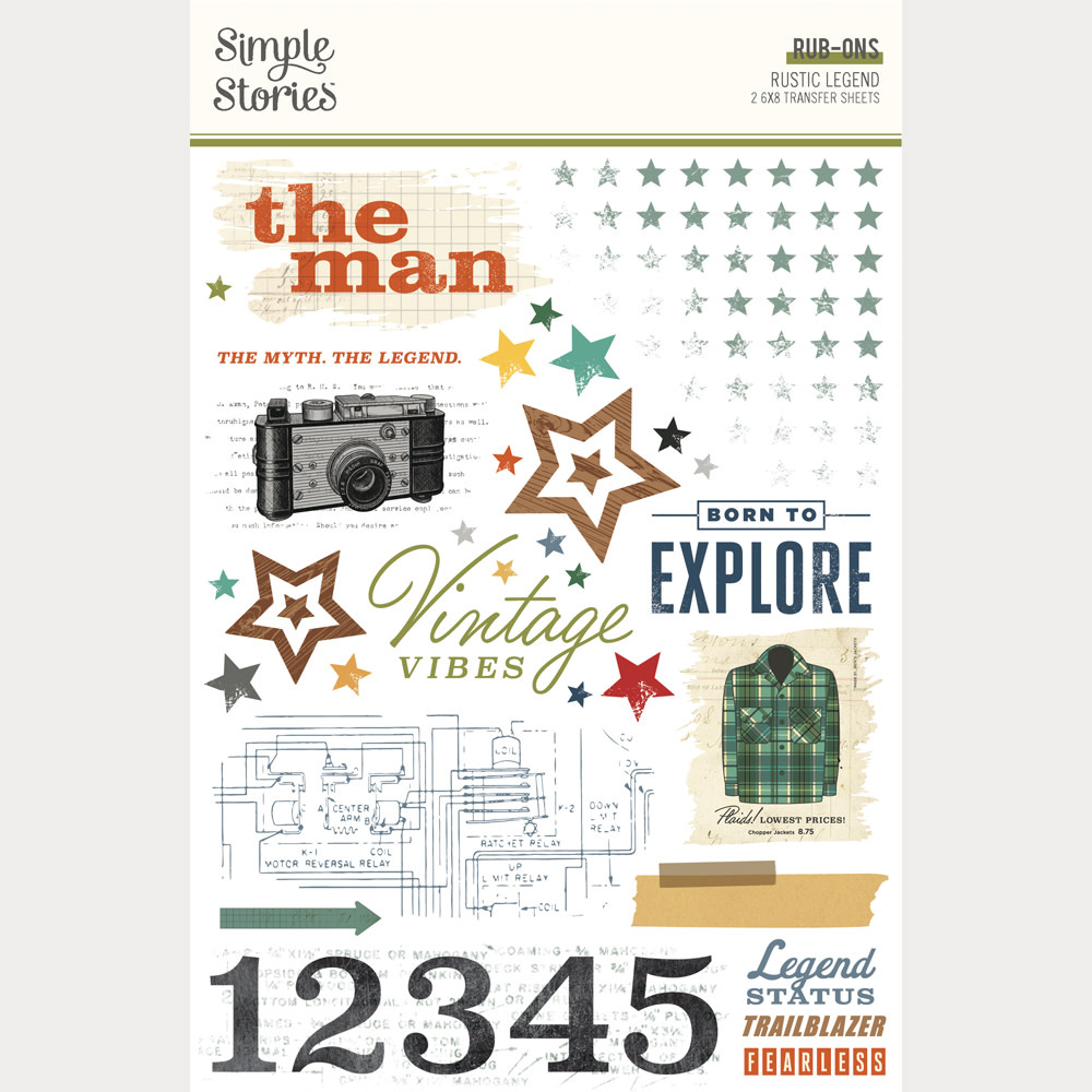 SIMPLE STORIES SIMPLE STORIES RUSTIC LEGEND 6x8 RUB-ONS 2/PK
