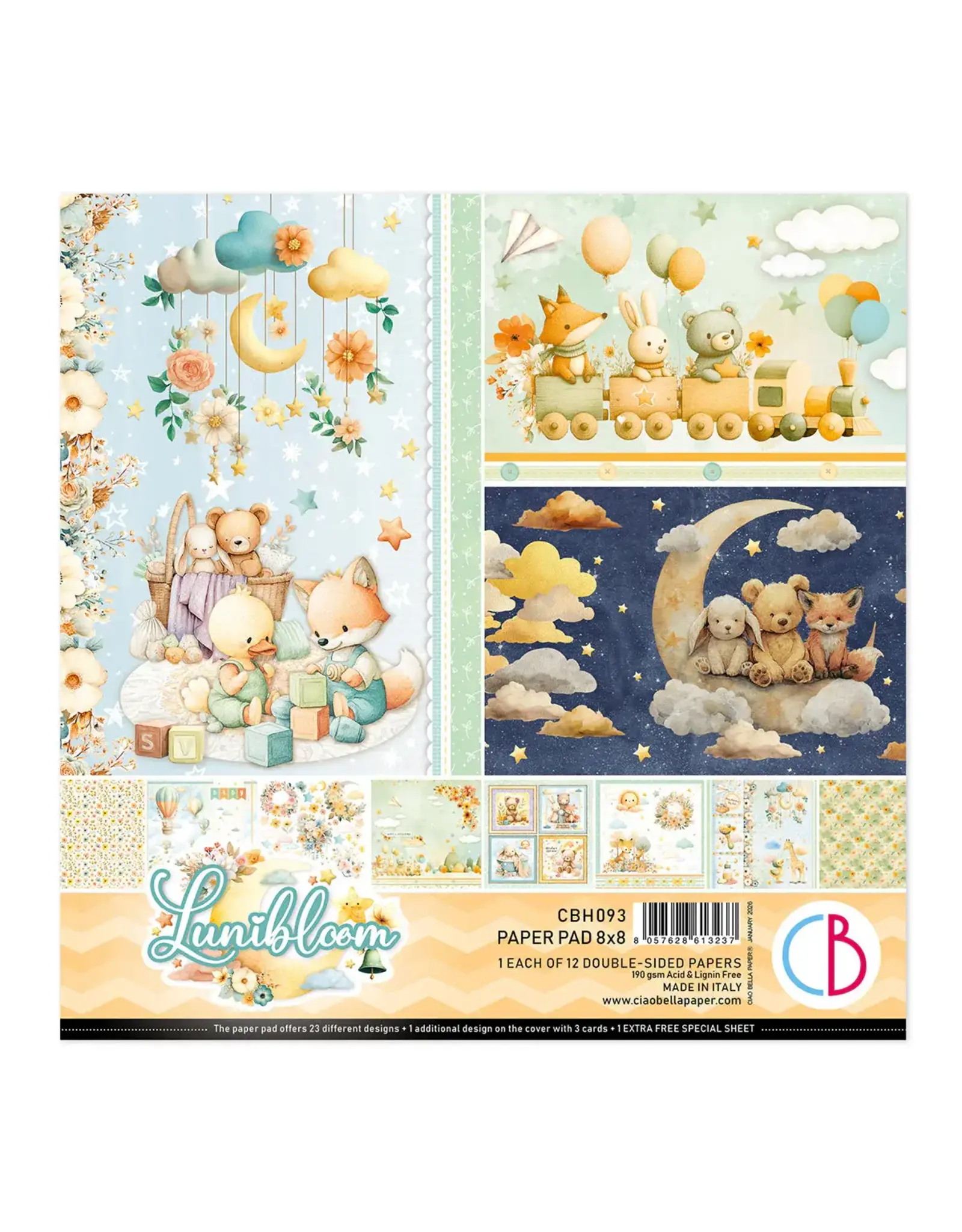 CIAO BELLA CIAO BELLA LUNIBLOOM 8x8 PAPER PAD 12 SHEETS