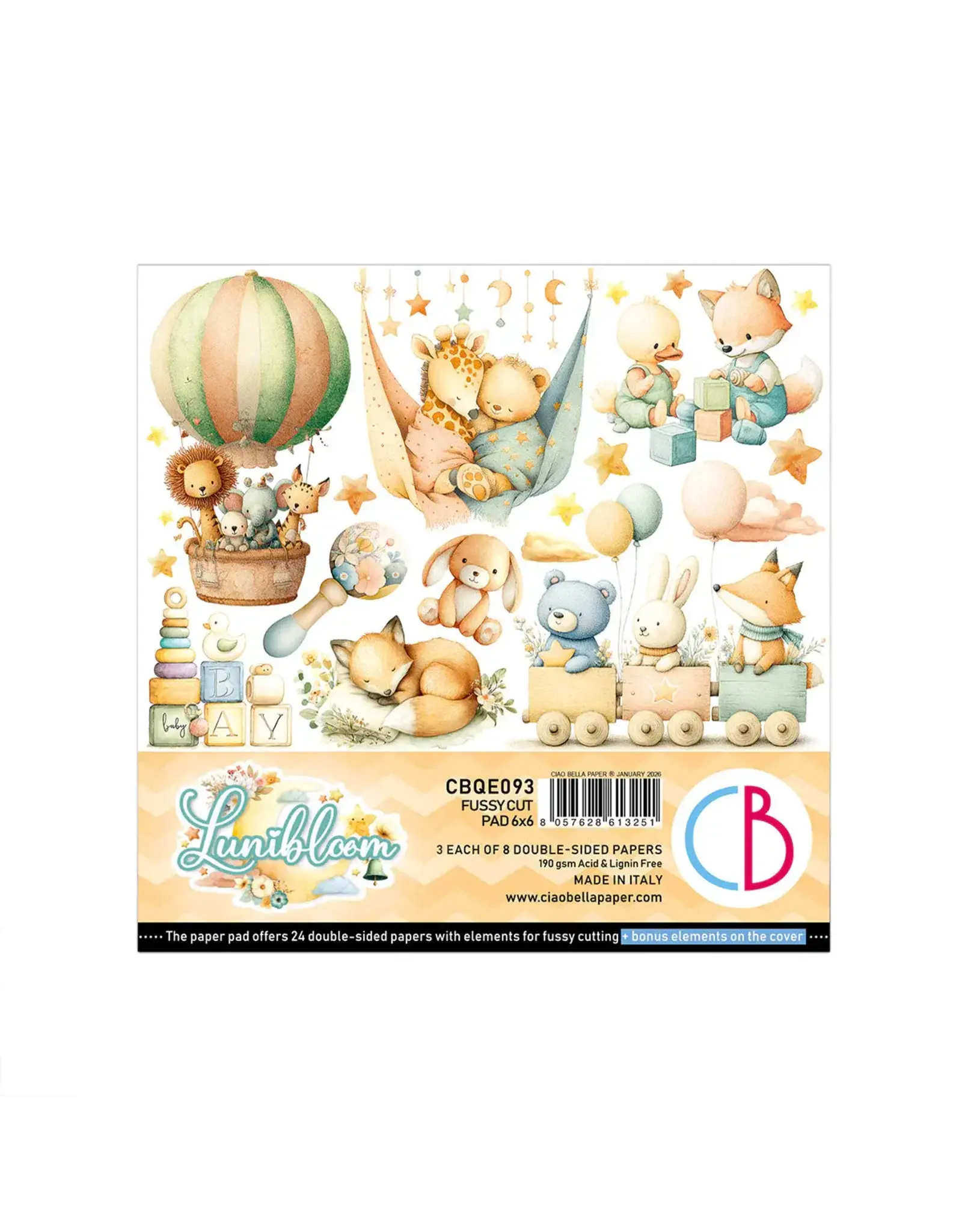 CIAO BELLA CIAO BELLA LUNIBLOOM 6x6 FUSSY CUT PAPER PAD 24 SHEETS