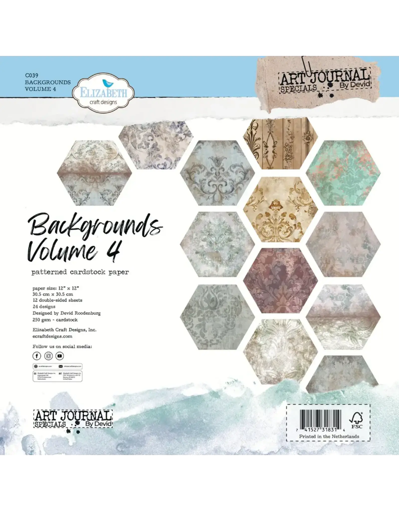 ELIZABETH CRAFT DESIGNS ELIZABETH CRAFT DESIGNS ART JOURNAL SPECIALS BY DEVID BACKGROUNDS VOLUME 4 12X12 PAPER PACK