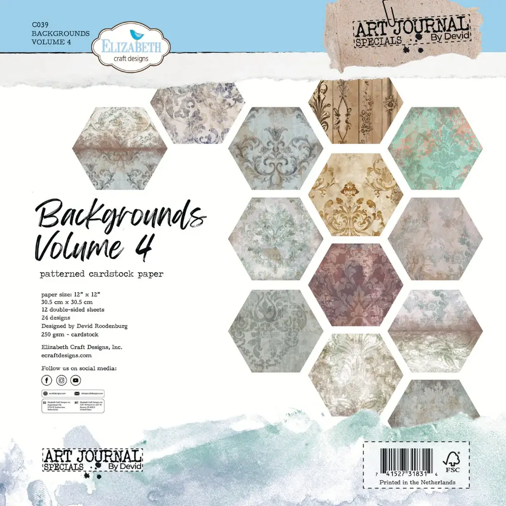 ELIZABETH CRAFT DESIGNS ELIZABETH CRAFT DESIGNS ART JOURNAL SPECIALS BY DEVID BACKGROUNDS VOLUME 4 12X12 PAPER PACK