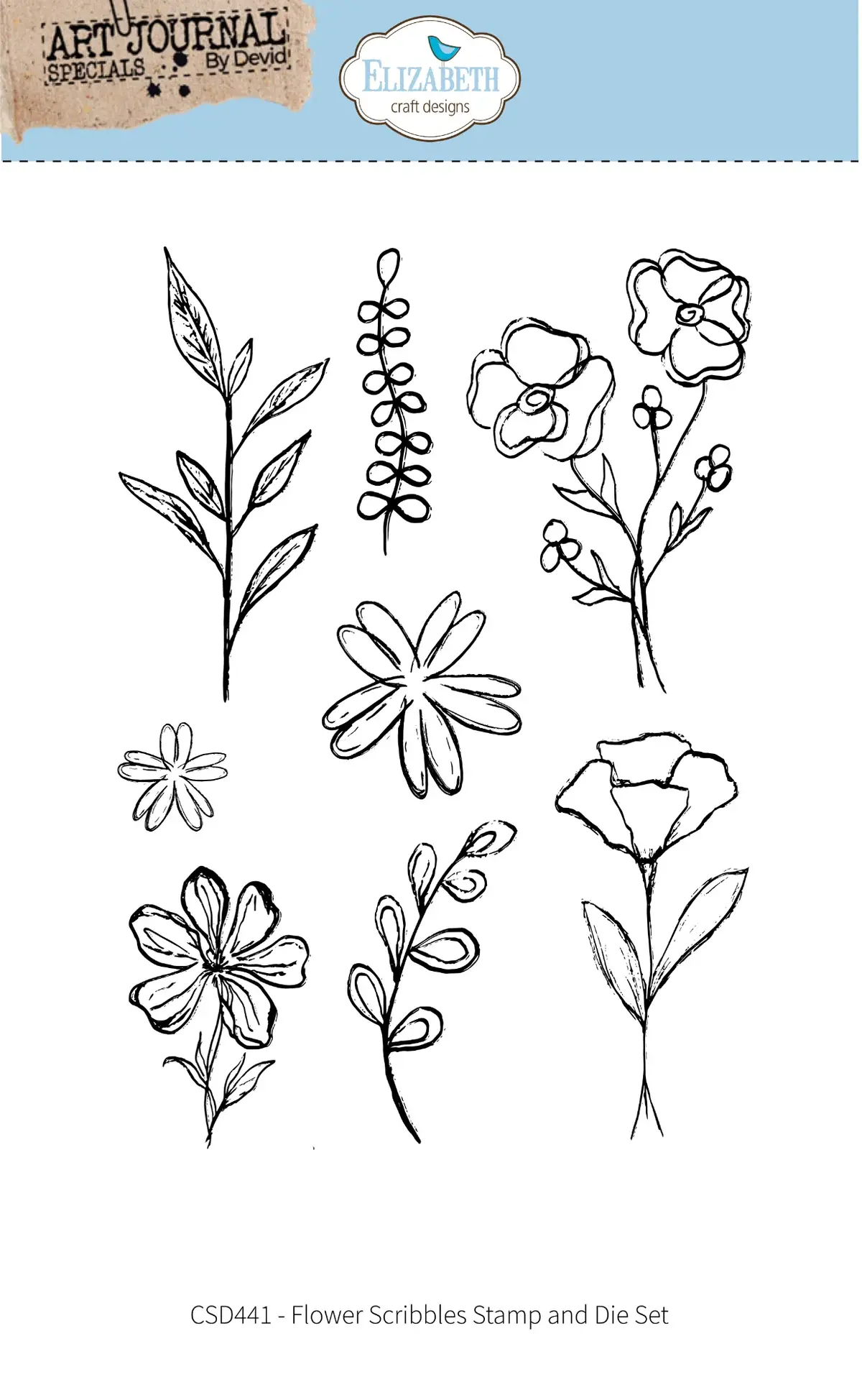 ELIZABETH CRAFT DESIGNS ELIZABETH CRAFT DESIGNS ART JOURNAL SPECIALS BY DEVID FLOWER SCRIBBLES CLEAR STAMP & DIE SET