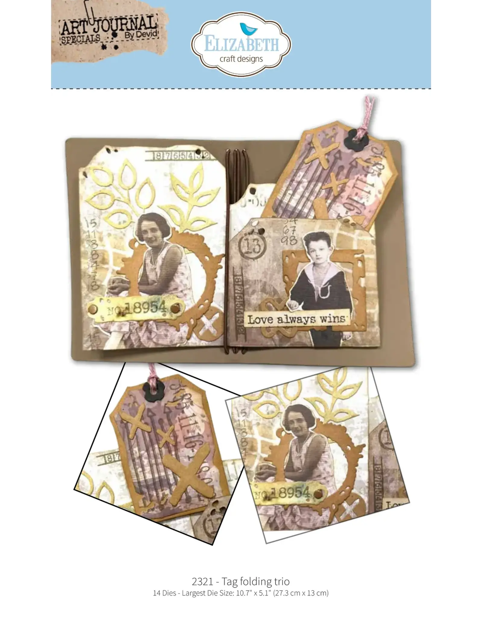 ELIZABETH CRAFT DESIGNS ELIZABETH CRAFT DESIGNS ART JOURNAL SPECIALS BY DEVID TAG FOLDING TRIO DIE SET