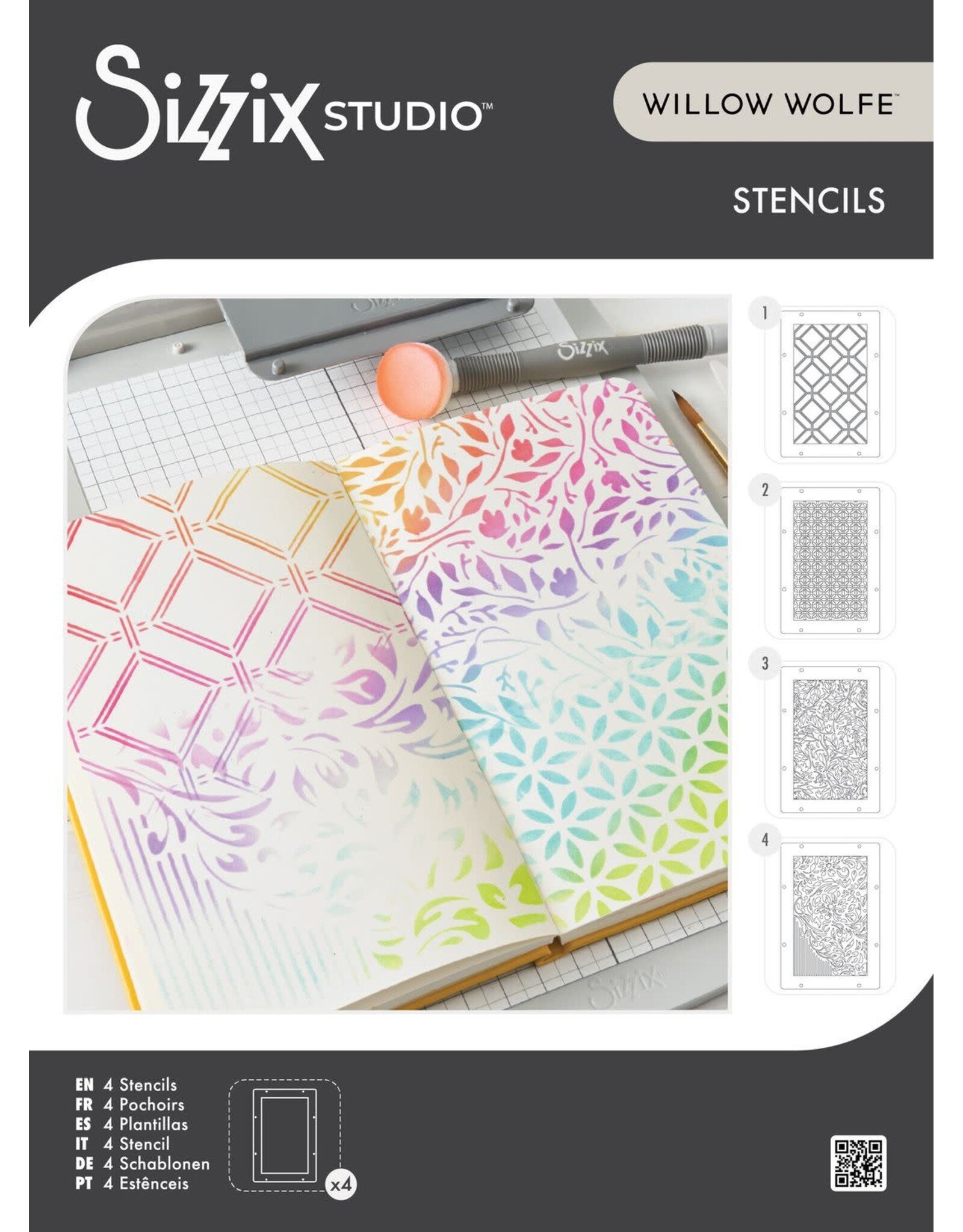 SIZZIX SIZZIX WILLOW WOLFE BACKGROUNDS LAYERED STENCIL SET 4/PK