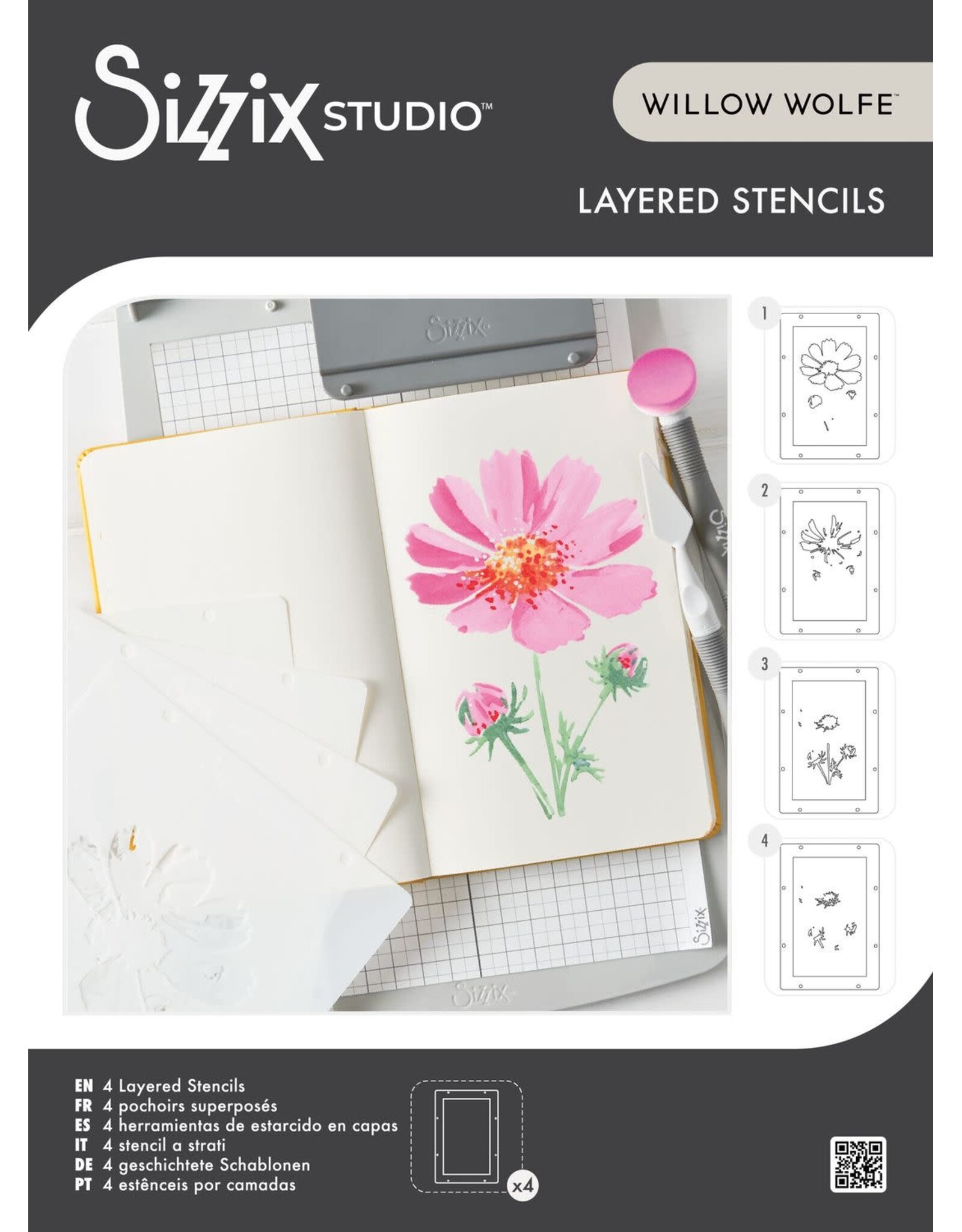 SIZZIX SIZZIX WILLOW WOLFE COSMO LAYERED STENCIL SET 4/PK