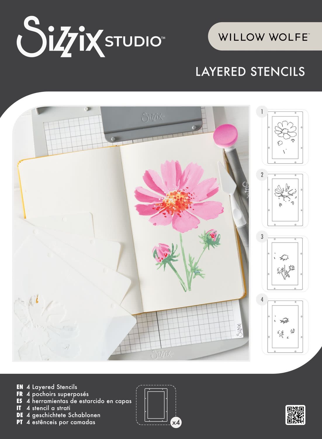 SIZZIX SIZZIX WILLOW WOLFE COSMO LAYERED STENCIL SET 4/PK