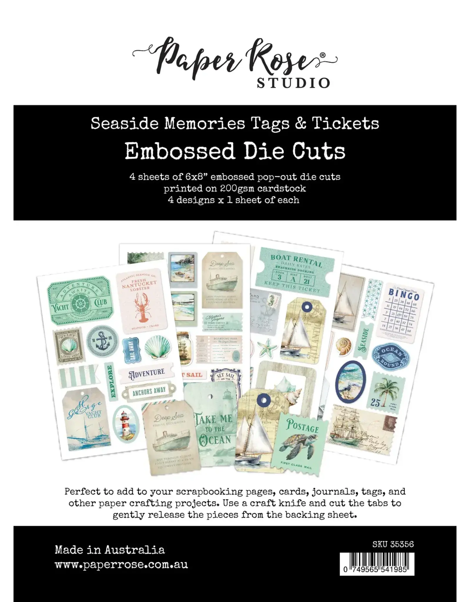 PAPER ROSE PAPER ROSE SEASIDE MEMORIES TAGS & TICKETS EMBOSSED DIE CUTS