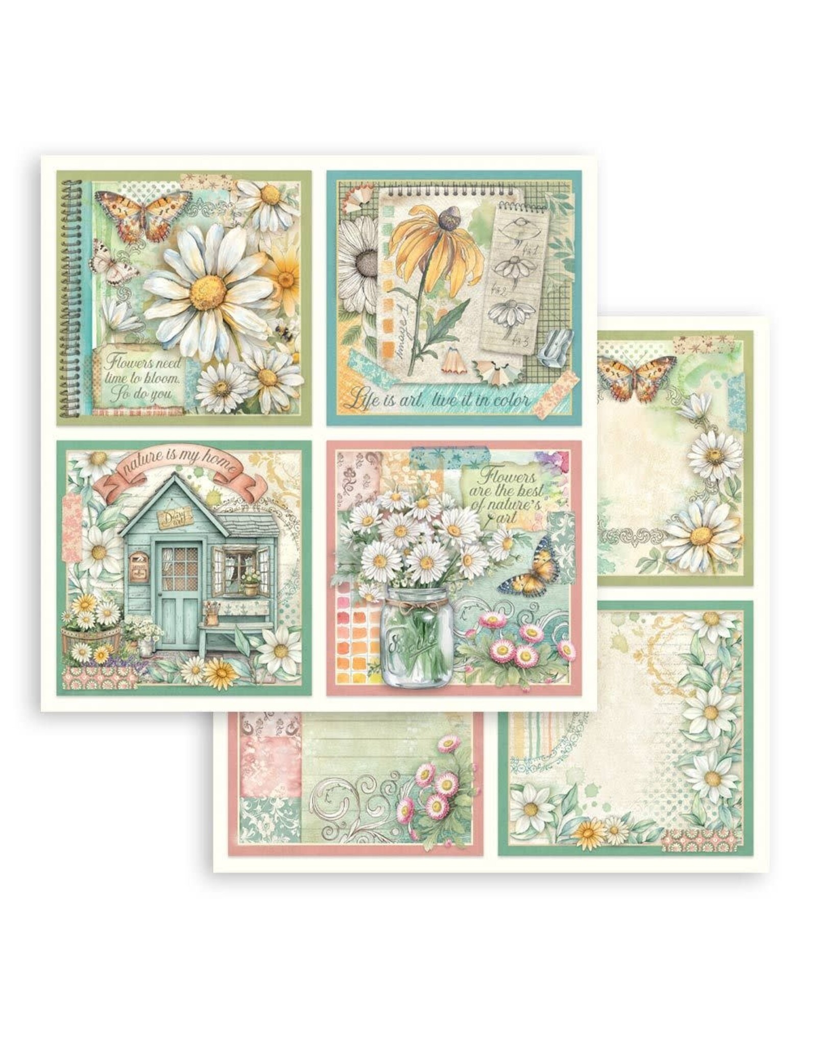 STAMPERIA STAMPERIA DAISY ART 4 CARDS 12x12 CARDSTOCK