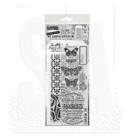 STAMPERS ANONYMOUS STAMPERS ANONYMOUS TIM HOLTZ PAPILLION MIXED MEDIA CLEAR STAMP SET & STENCIL