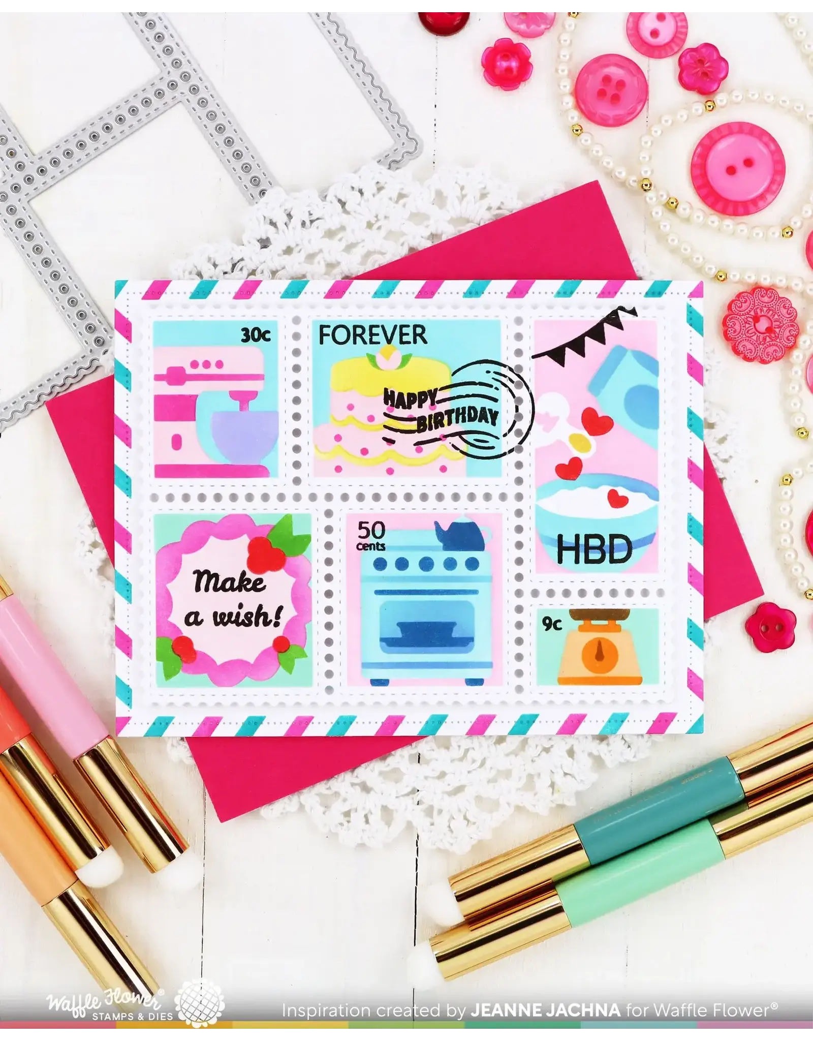 WAFFLE FLOWER WAFFLE FLOWER POSTAGE COLLAGE PIPED LETTERS CLEAR STAMP SET